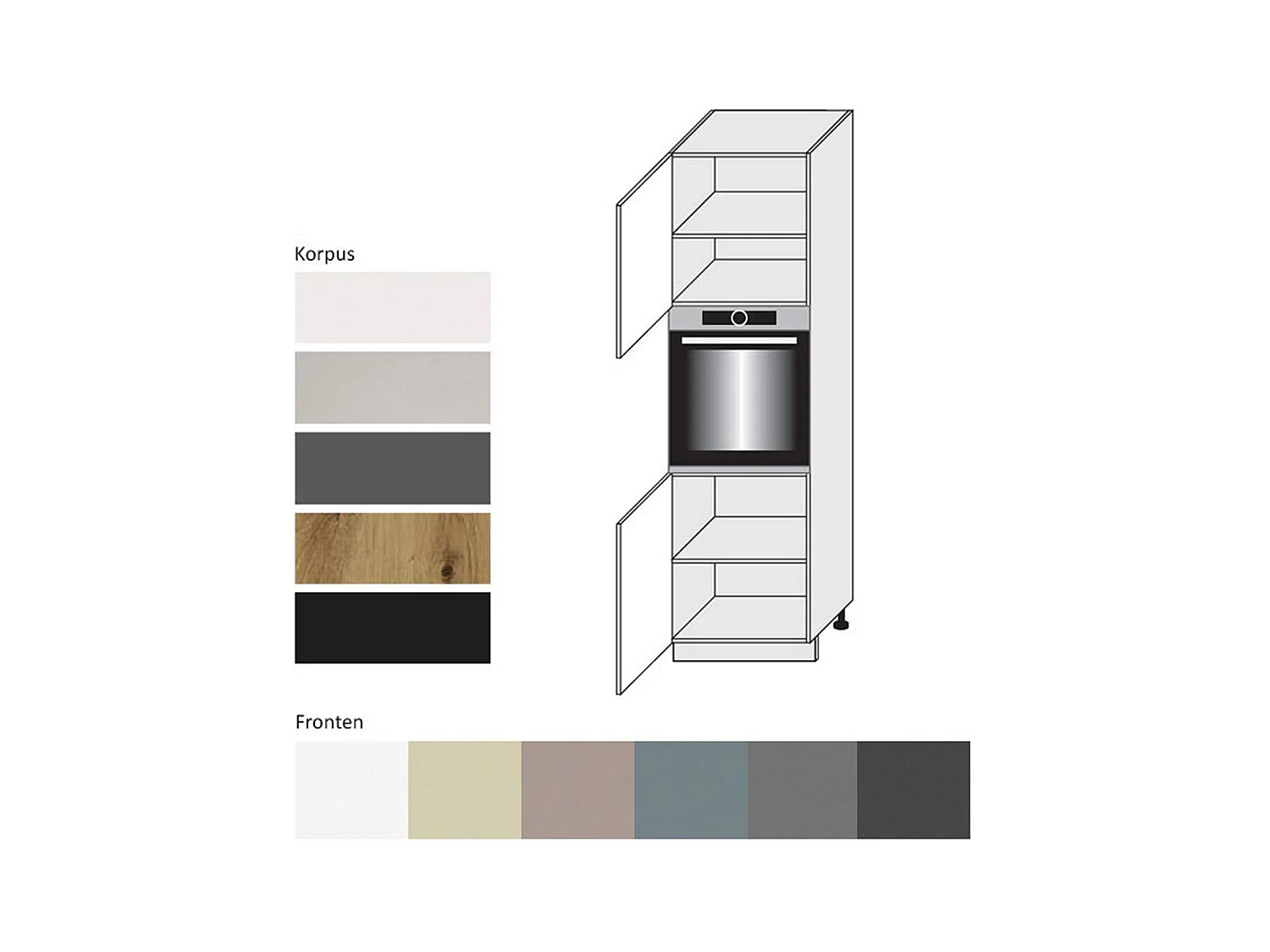 BACKOFENHOCHSCHRANK Kvantum D14/RU/2D Dust Grey Matt / Schwarz Matt 60 / 59 / 207cm