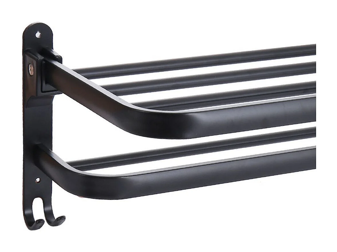 Toallero para baño con estante + 2 barras + 2 ganchos negro 17x40x21 cm