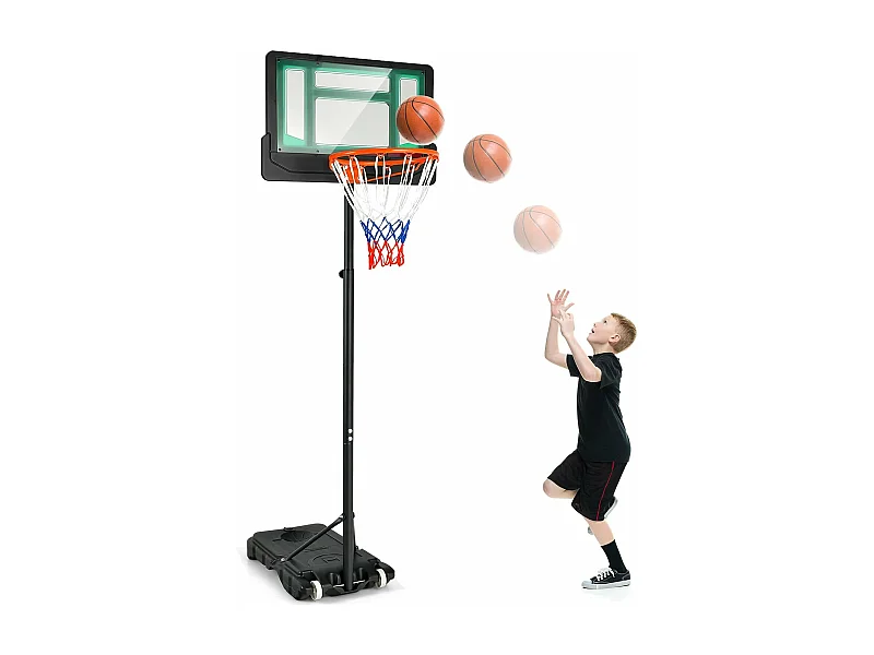 Panier de Basketball sur Pieds avec Hauteur Réglable 90-210 CM, Support de Basket à roulettes avec Base Remplissable, pour Adultes ou Enfants 3 Ans+ (Vert)