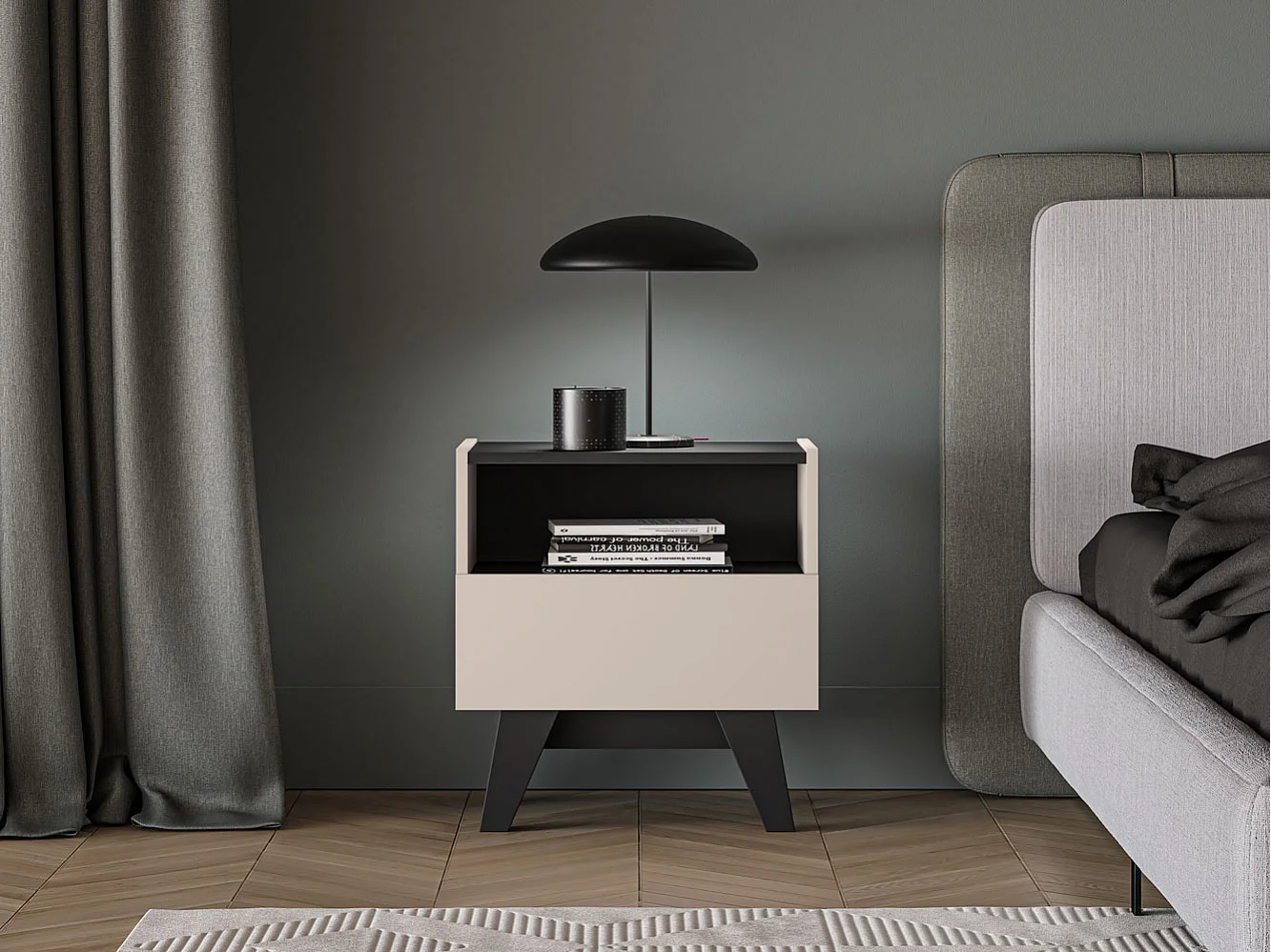 NACHTKONSOLE Freshion Kaschmir / Schwarz 50 / 34 / 53cm (2er-Set)