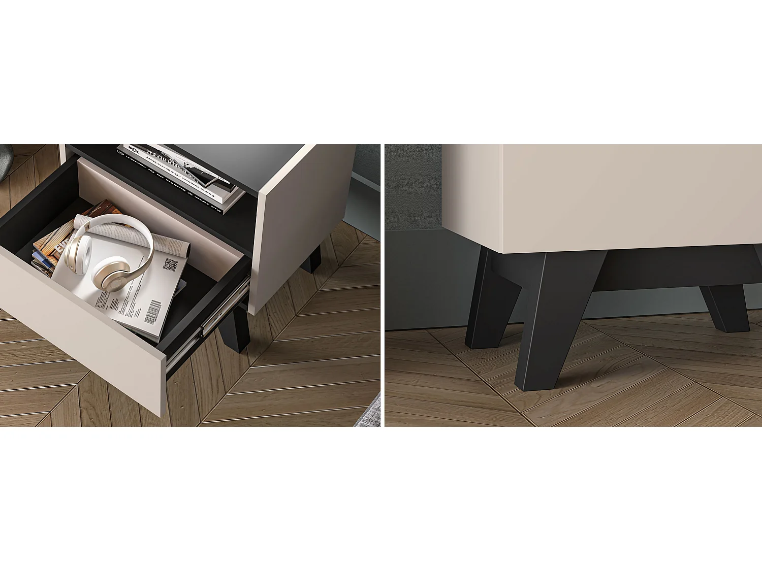 NACHTKONSOLE Freshion Kaschmir / Schwarz 50 / 34 / 53cm (2er-Set)