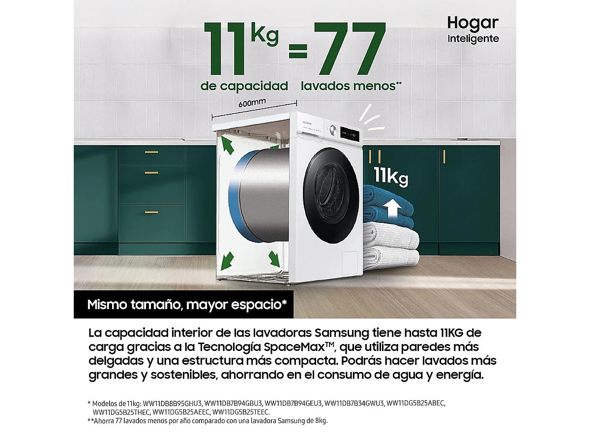 Samsung Lave-linge hublot 11kg 1400 tours/min - WW11DG6B85LK