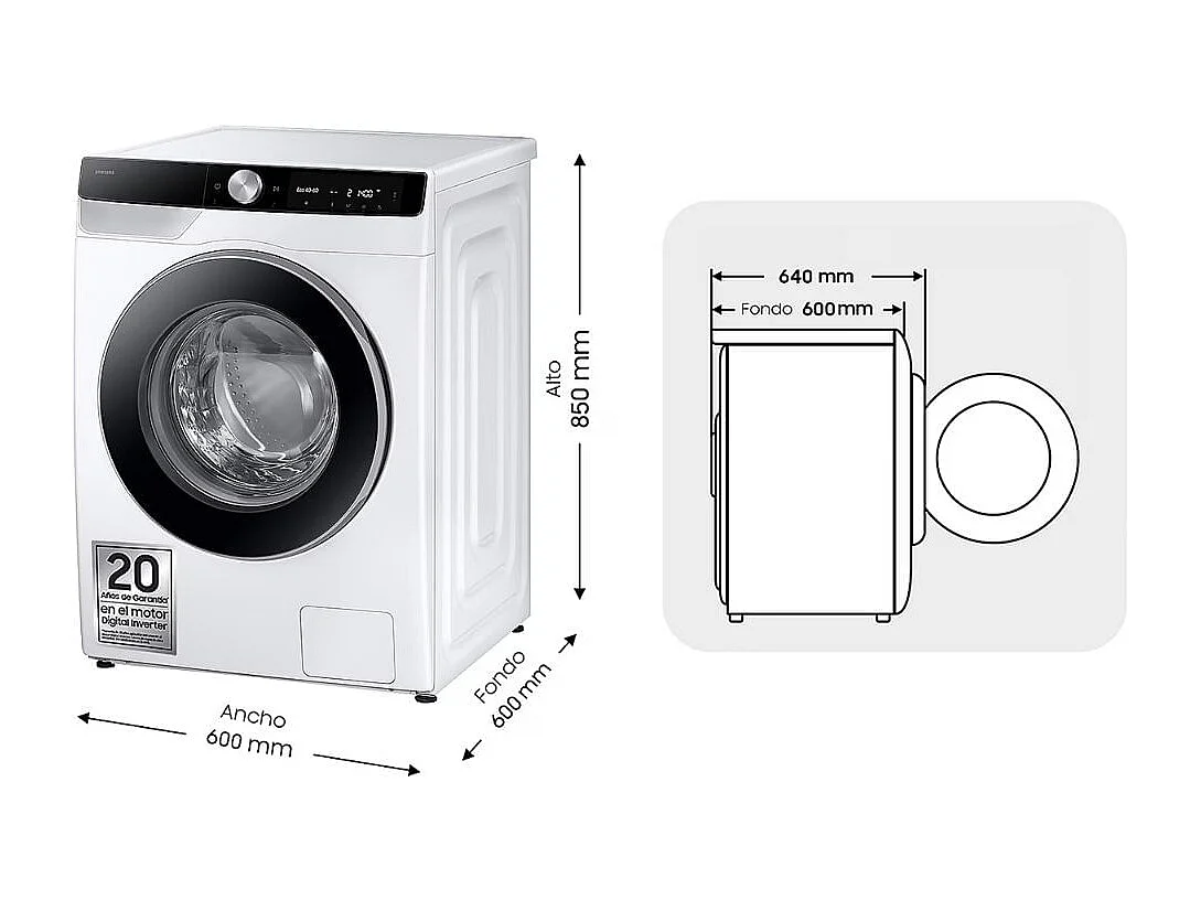 Samsung WW11DG6B85LK Lavatrice Caricamento frontale 11 kg 1400 Giri/min Bianco