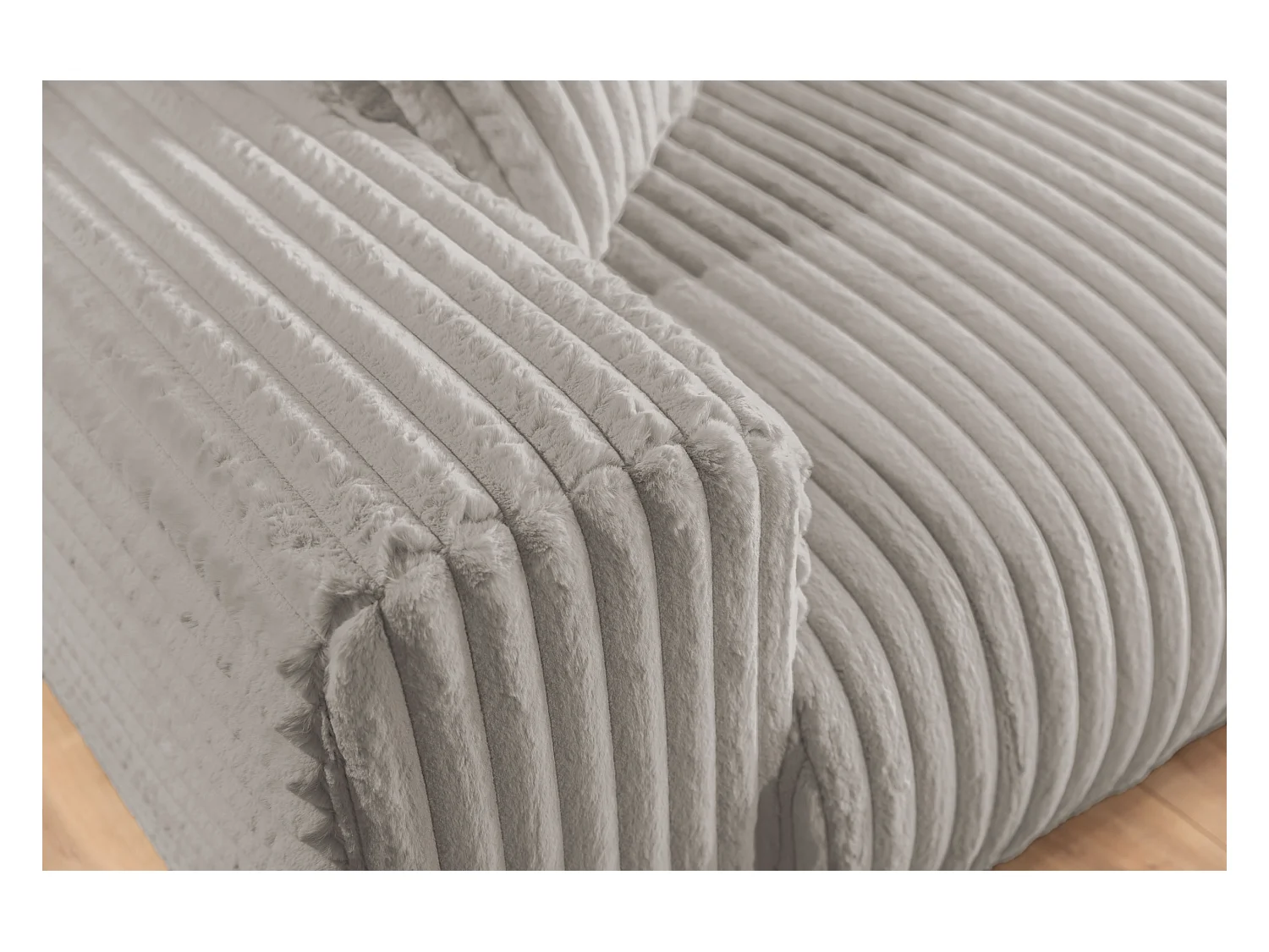 Mollis - Ecksofa mit Schlaffunktion und Bettkasten aus Hellgrau Plüschcord mit schöner Sitzkomfort