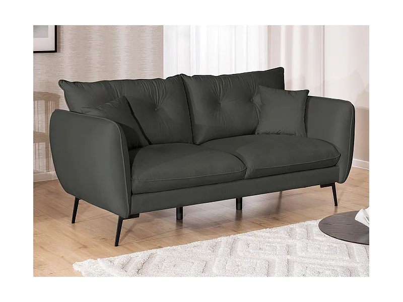 Nordloft - Modernes Sofa 3-Sitzer aus Dunkelgrau Samt-Stoff mit Hohen Schwarzen Metallfüßen und schöner Sitzkomfort