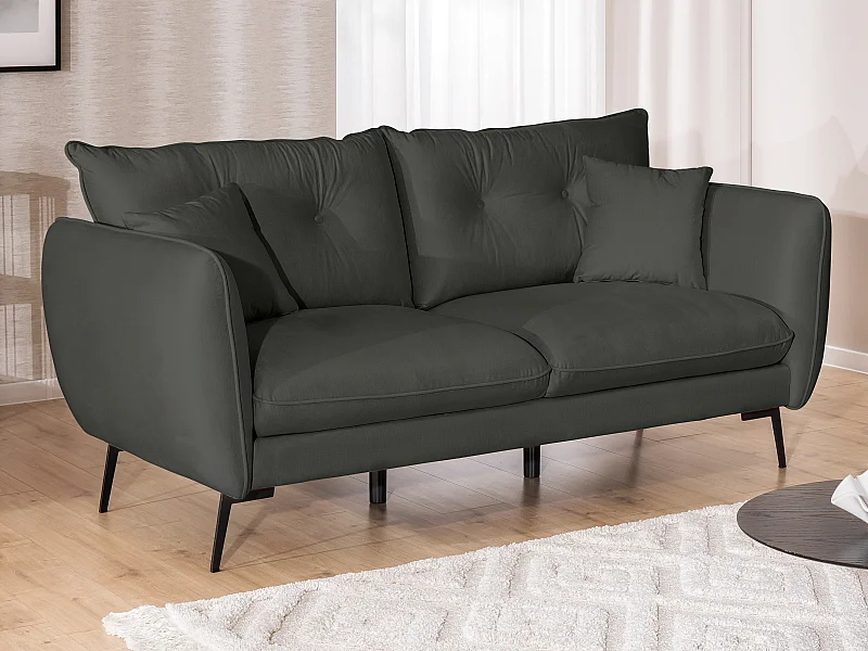 Nordloft - Modernes Sofa 3-Sitzer aus Dunkelgrau Samt-Stoff mit Hohen Schwarzen Metallfüßen und schöner Sitzkomfort
