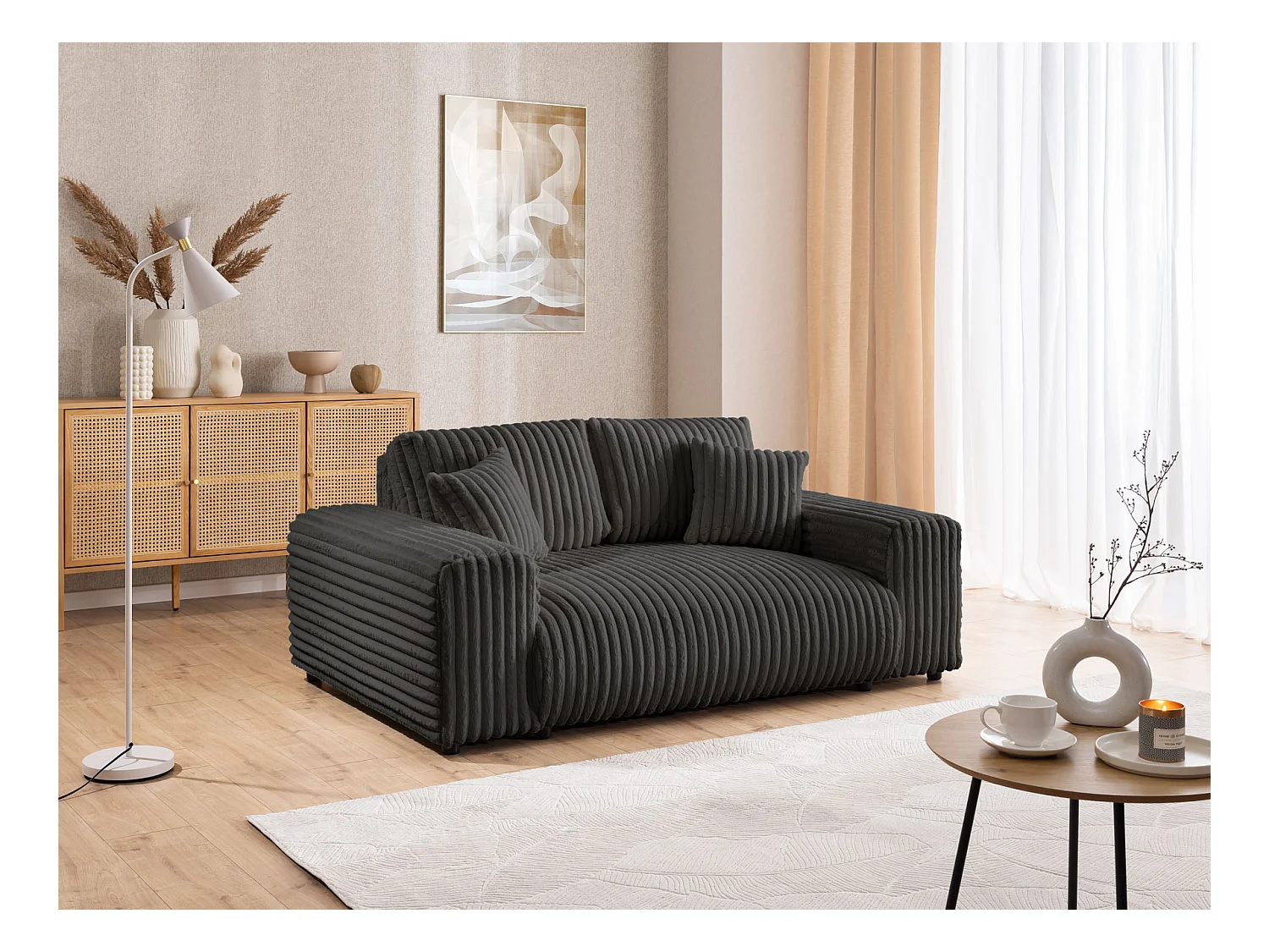 Mollis - Sofa 2 Sitzer aus Plüschcord mit schöner Sitzkomfort