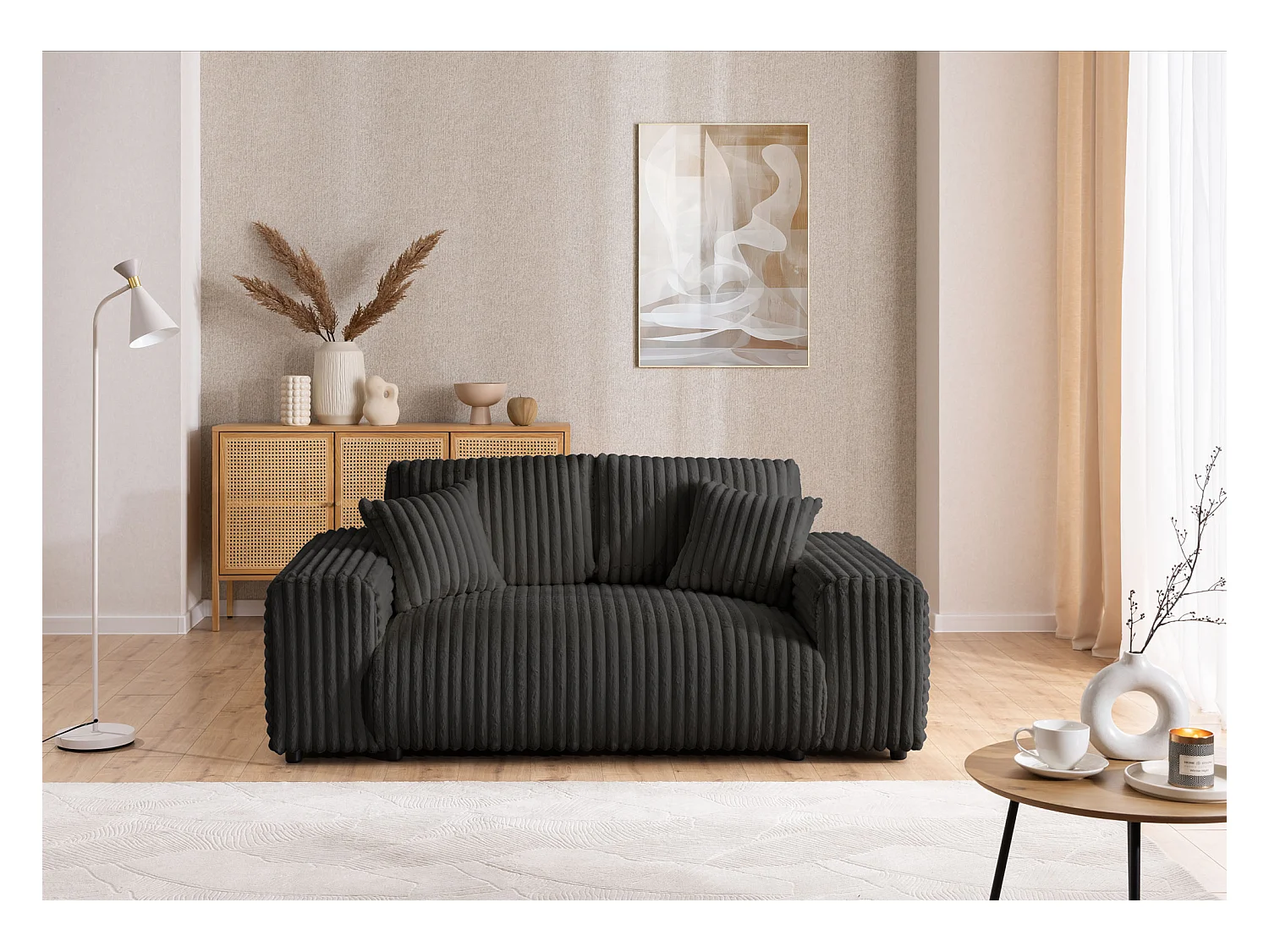 Mollis - Sofa 2 Sitzer aus Plüschcord mit schöner Sitzkomfort