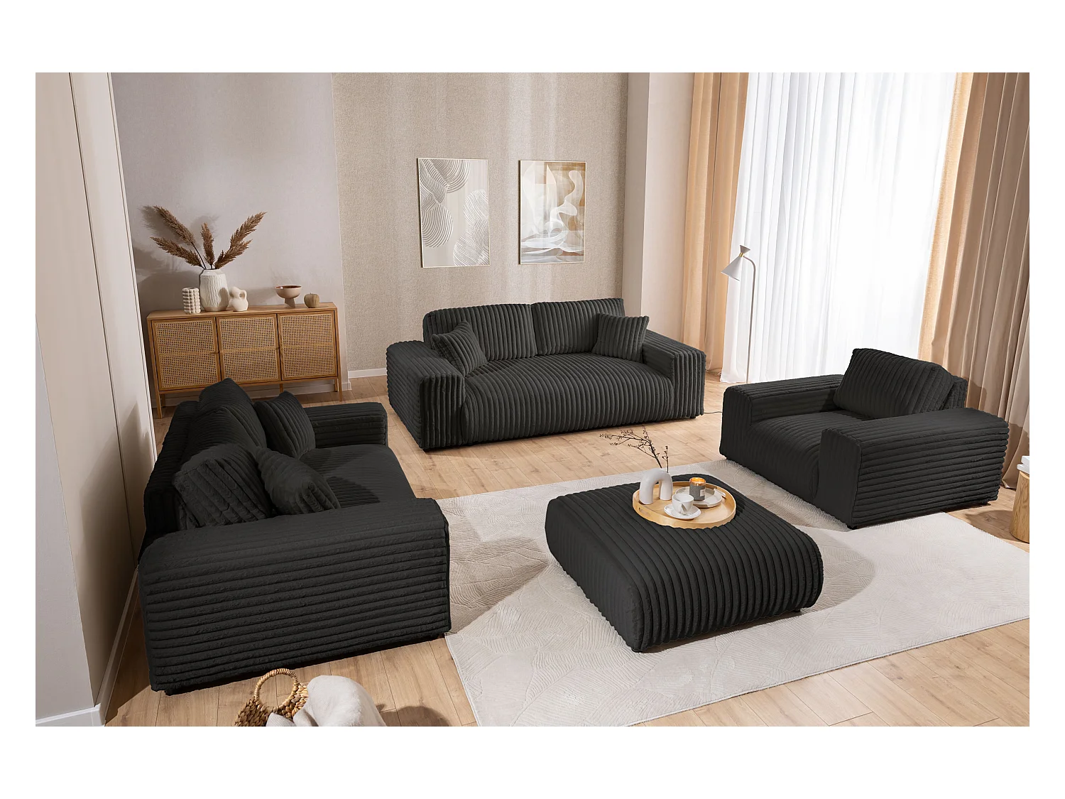 Mollis - Sofa 2 Sitzer aus Plüschcord mit schöner Sitzkomfort
