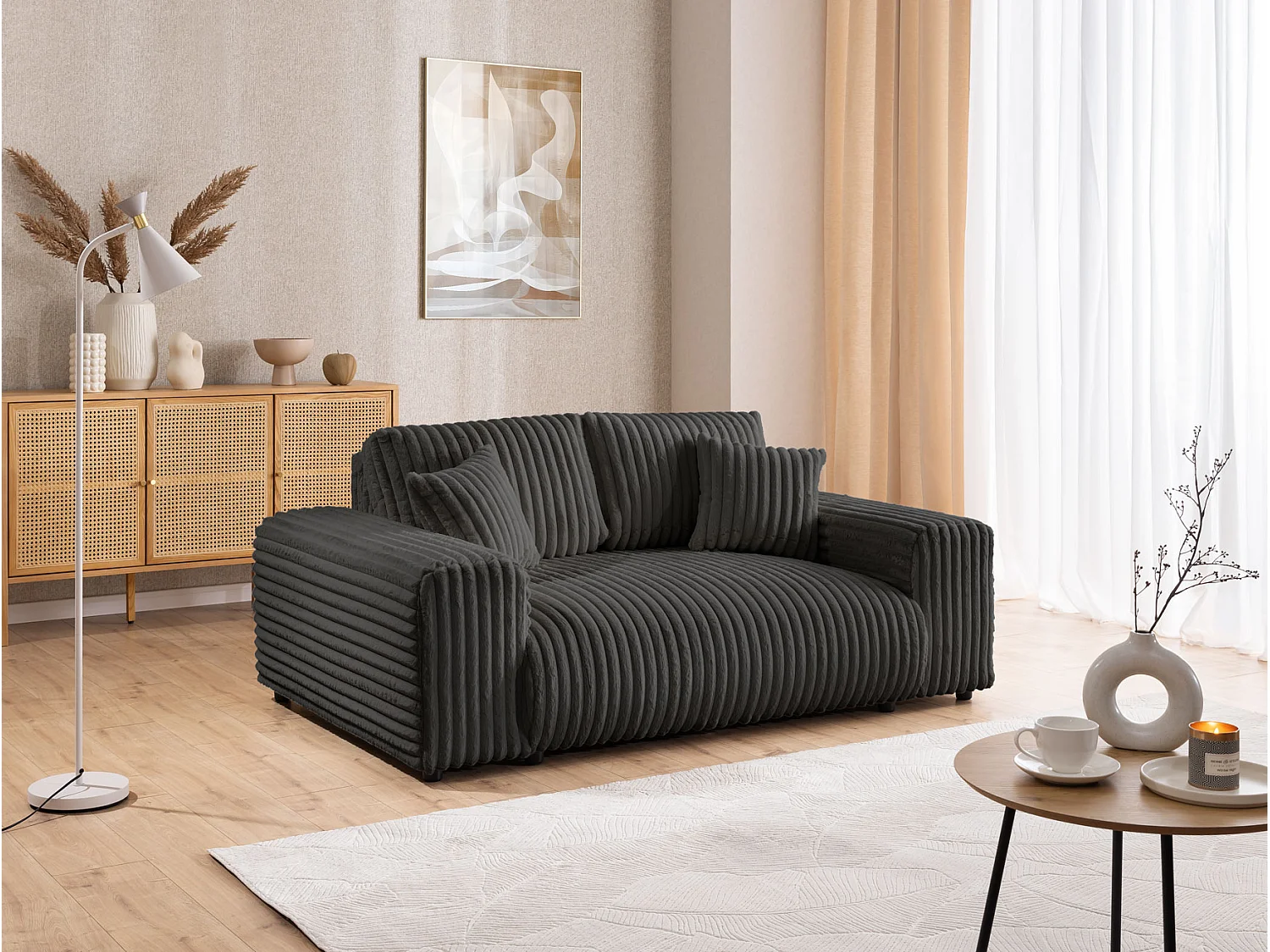 Mollis - Sofa 2 Sitzer aus Plüschcord mit schöner Sitzkomfort