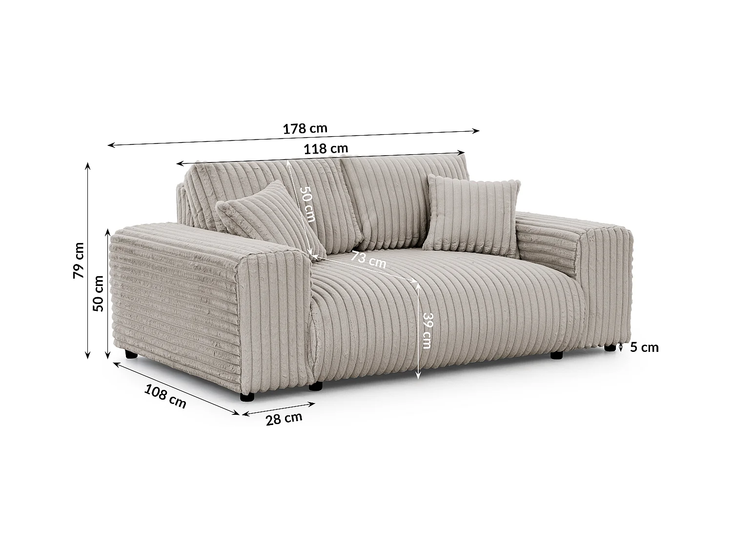 Mollis - Sofa 2 Sitzer aus Plüschcord mit schöner Sitzkomfort
