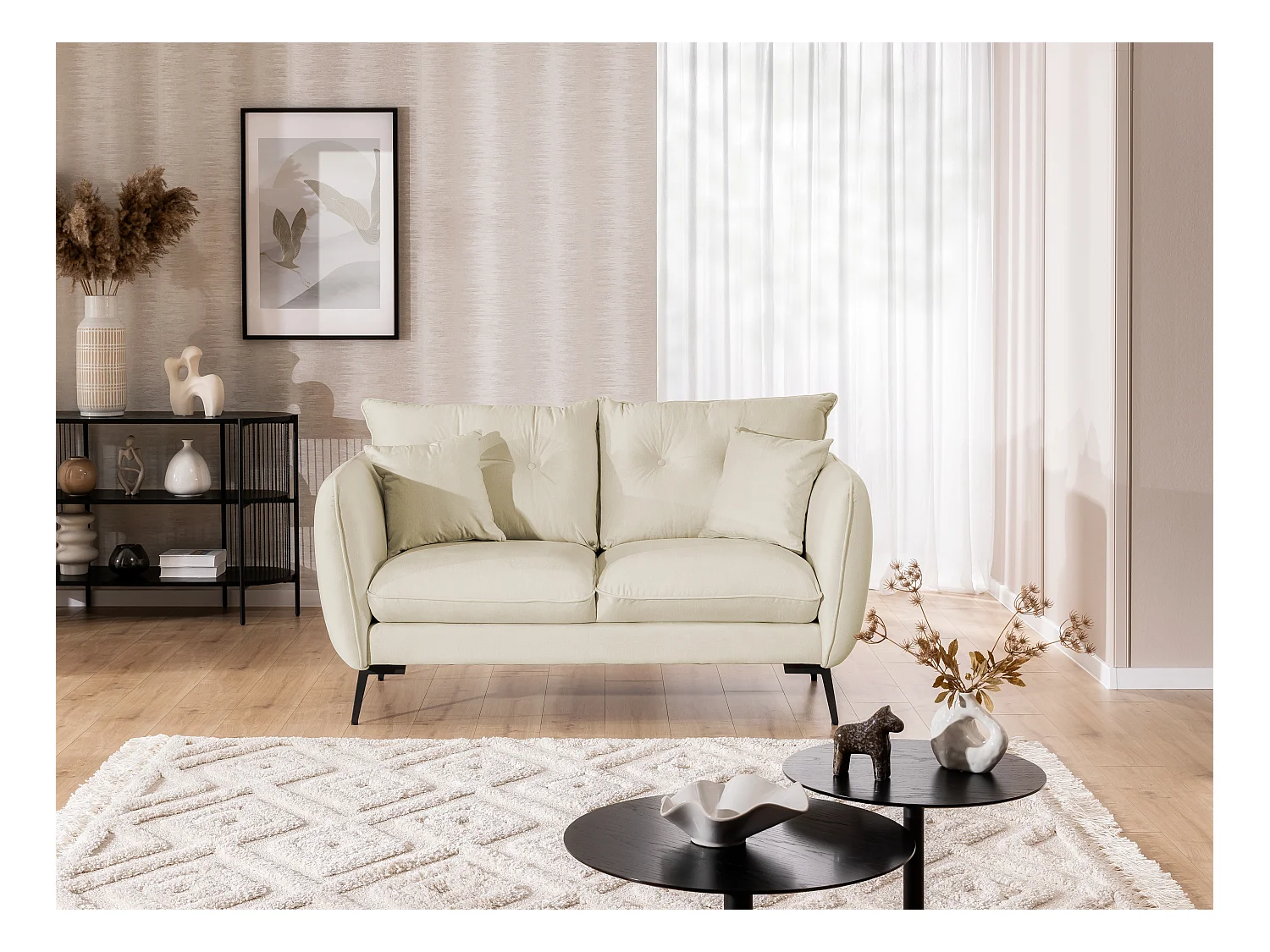 Canapé droit 2 places en tissu avec de hauts pieds en métal noir Nordloft