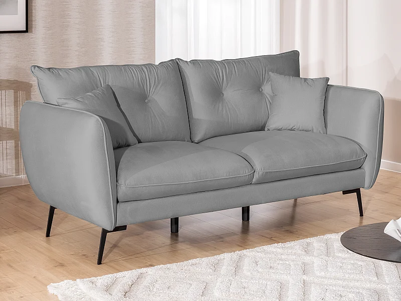 Nordloft - Modernes Sofa 3-Sitzer aus Hellgrau Samt-Stoff mit Hohen Schwarzen Metallfüßen und schöner Sitzkomfort