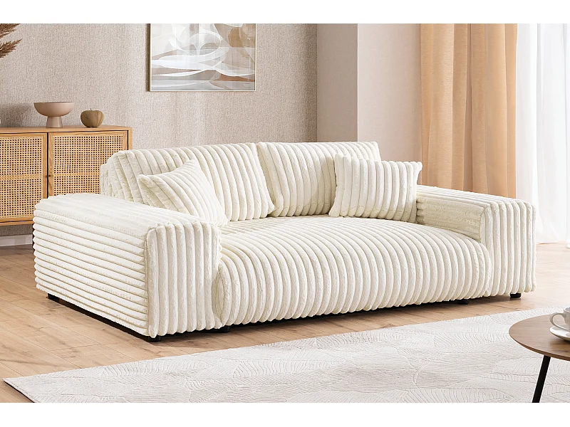 Mollis - Sofa 3 Sitzer aus Hellbeige Plüschcord mit schöner Sitzkomfort