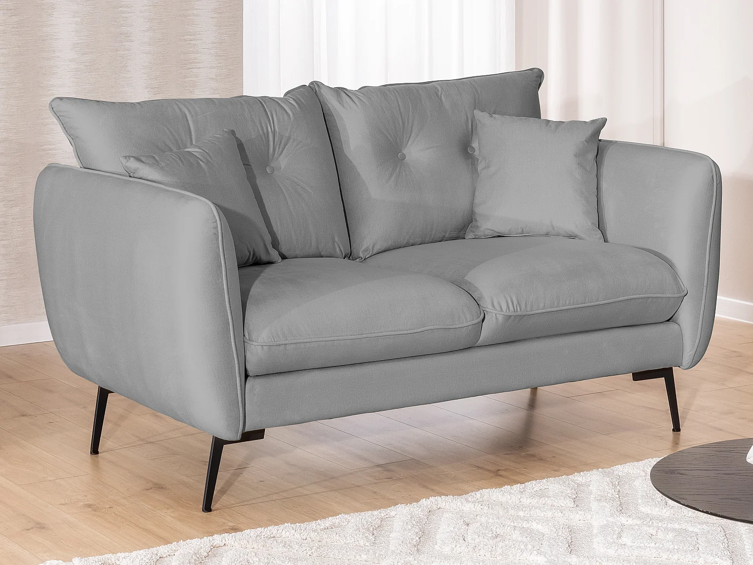 Nordloft - Modernes Sofa 2-Sitzer aus Hellgrau Samt-Stoff mit Hohen Schwarzen Metallfüßen und schöner Sitzkomfort