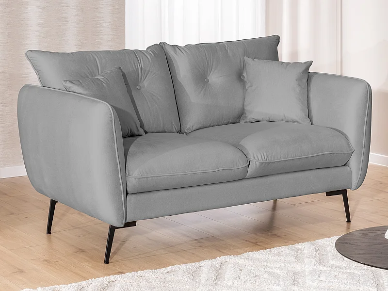 Nordloft - Modernes Sofa 2-Sitzer aus Hellgrau Samt-Stoff mit Hohen Schwarzen Metallfüßen und schöner Sitzkomfort