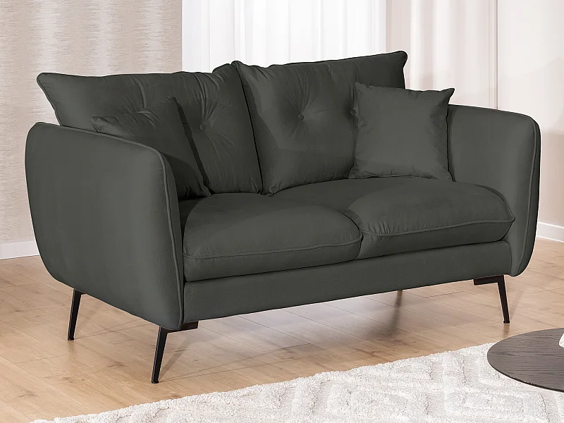 Nordloft - Modernes Sofa 2-Sitzer aus Dunkelgrau Samt-Stoff mit Hohen Schwarzen Metallfüßen und schöner Sitzkomfort