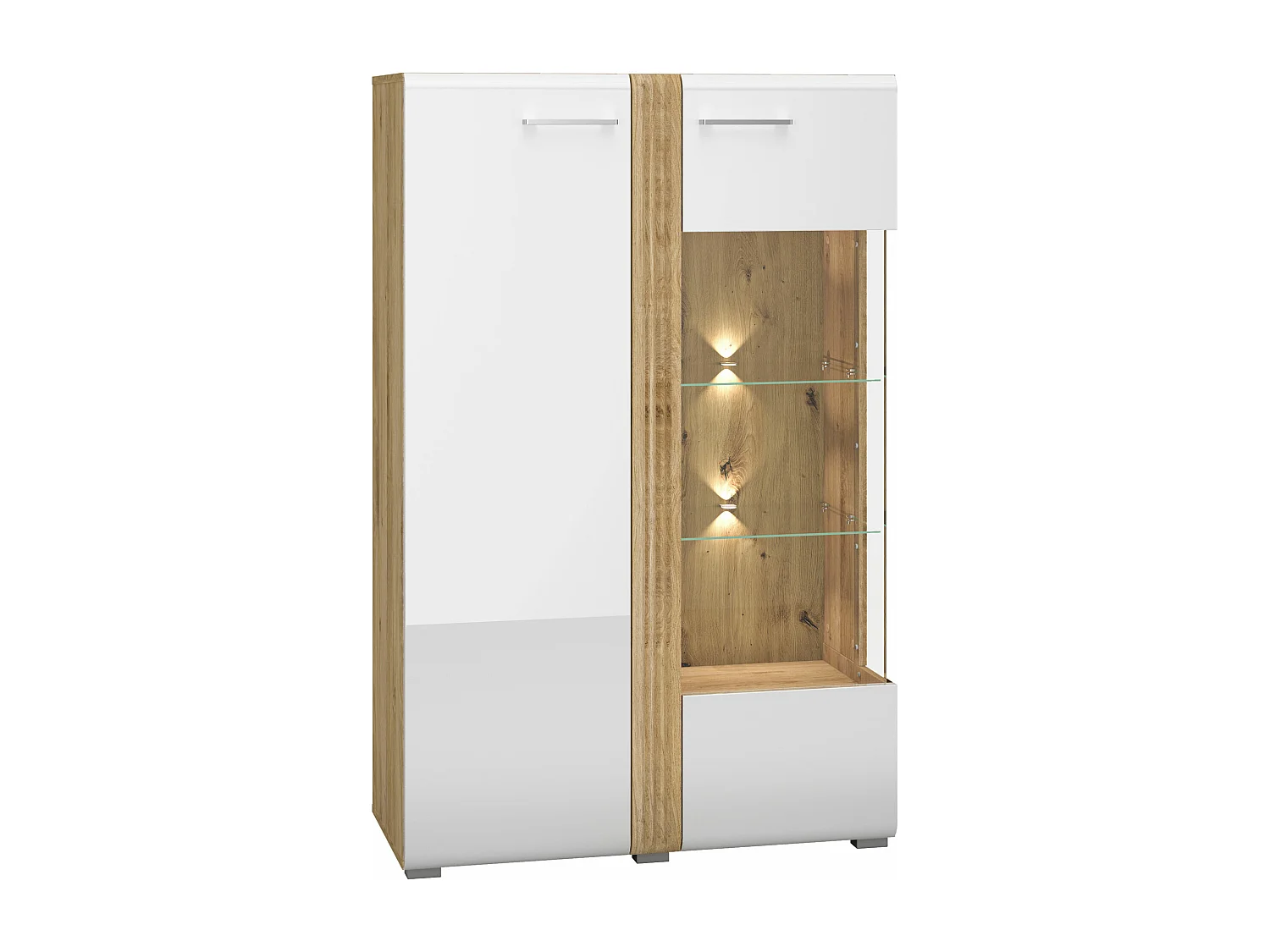 STAURAUMVITRINE Adagio weiß Hochglanz / Eiche castello 92 / 42 / 143cm