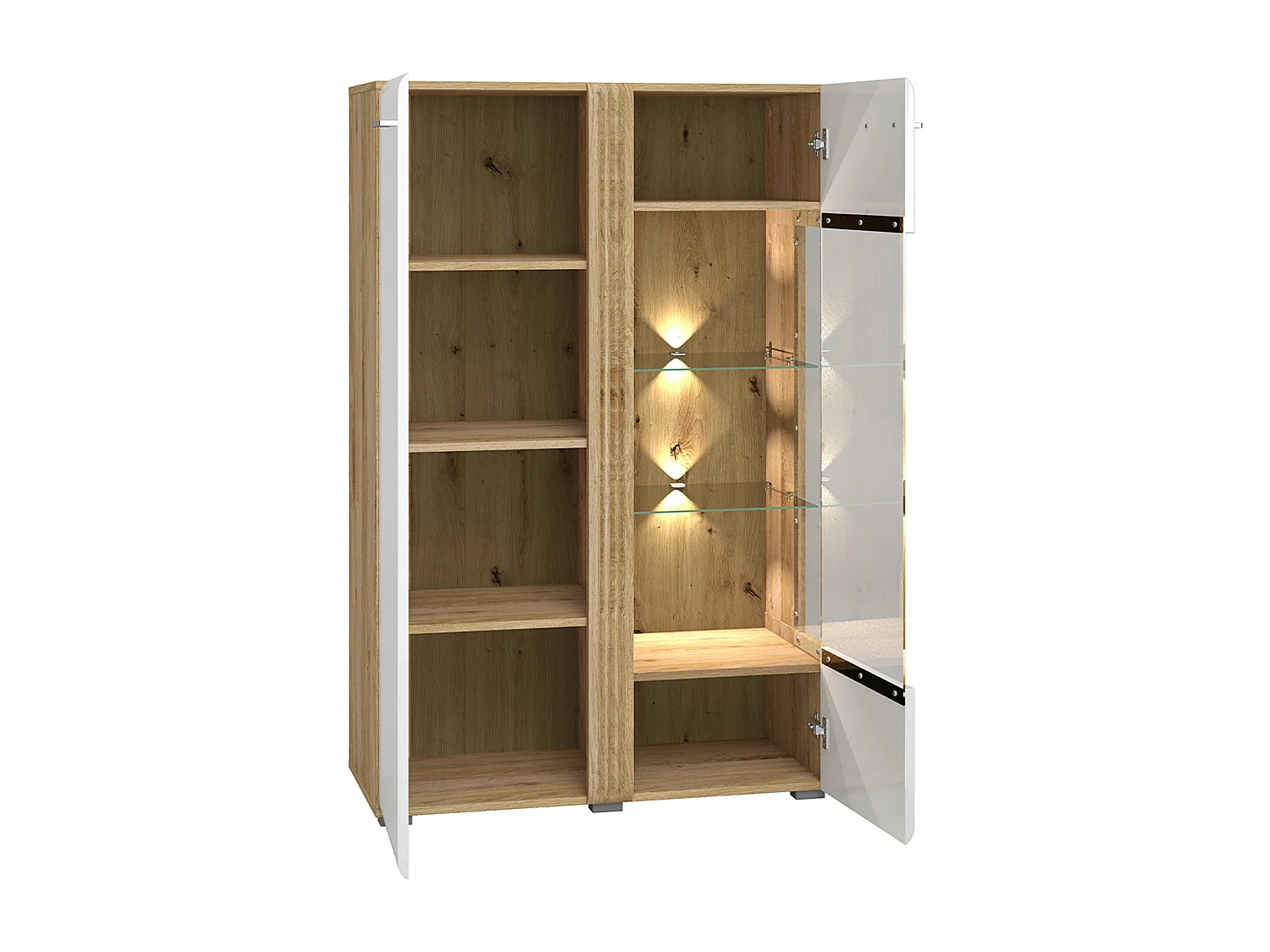 STAURAUMVITRINE Adagio weiß Hochglanz / Eiche castello 92 / 42 / 143cm