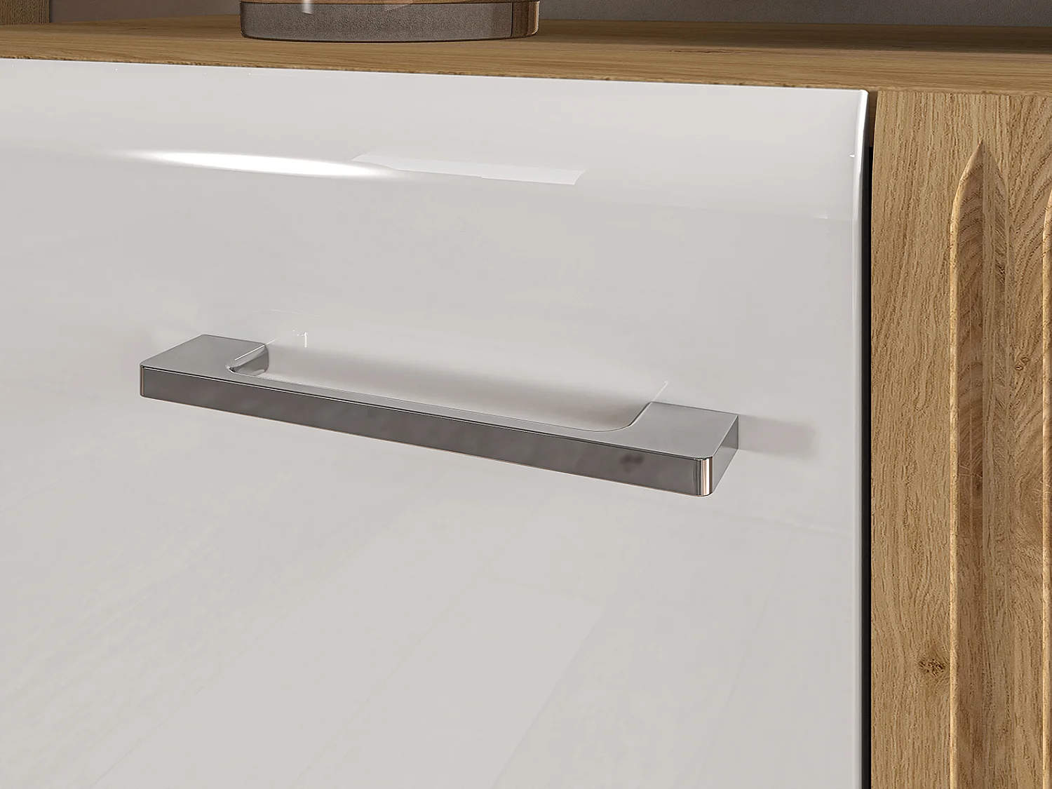 STAURAUMVITRINE Adagio weiß Hochglanz / Eiche castello 92 / 42 / 143cm