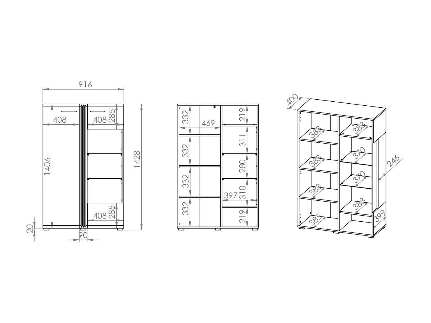 STAURAUMVITRINE Adagio weiß Hochglanz / Eiche castello 92 / 42 / 143cm