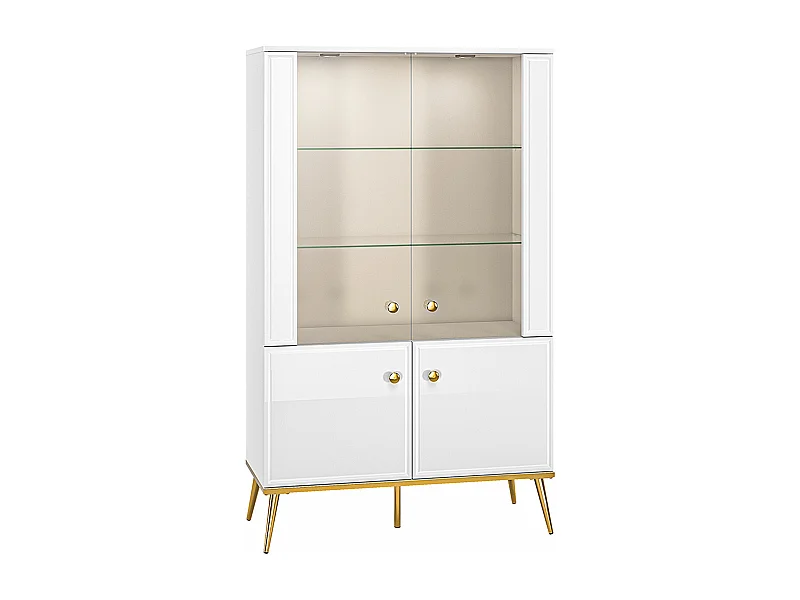 STAURAUMVITRINE Goldin weiß / weiß hochglanz / gold 92 / 40 / 152cm