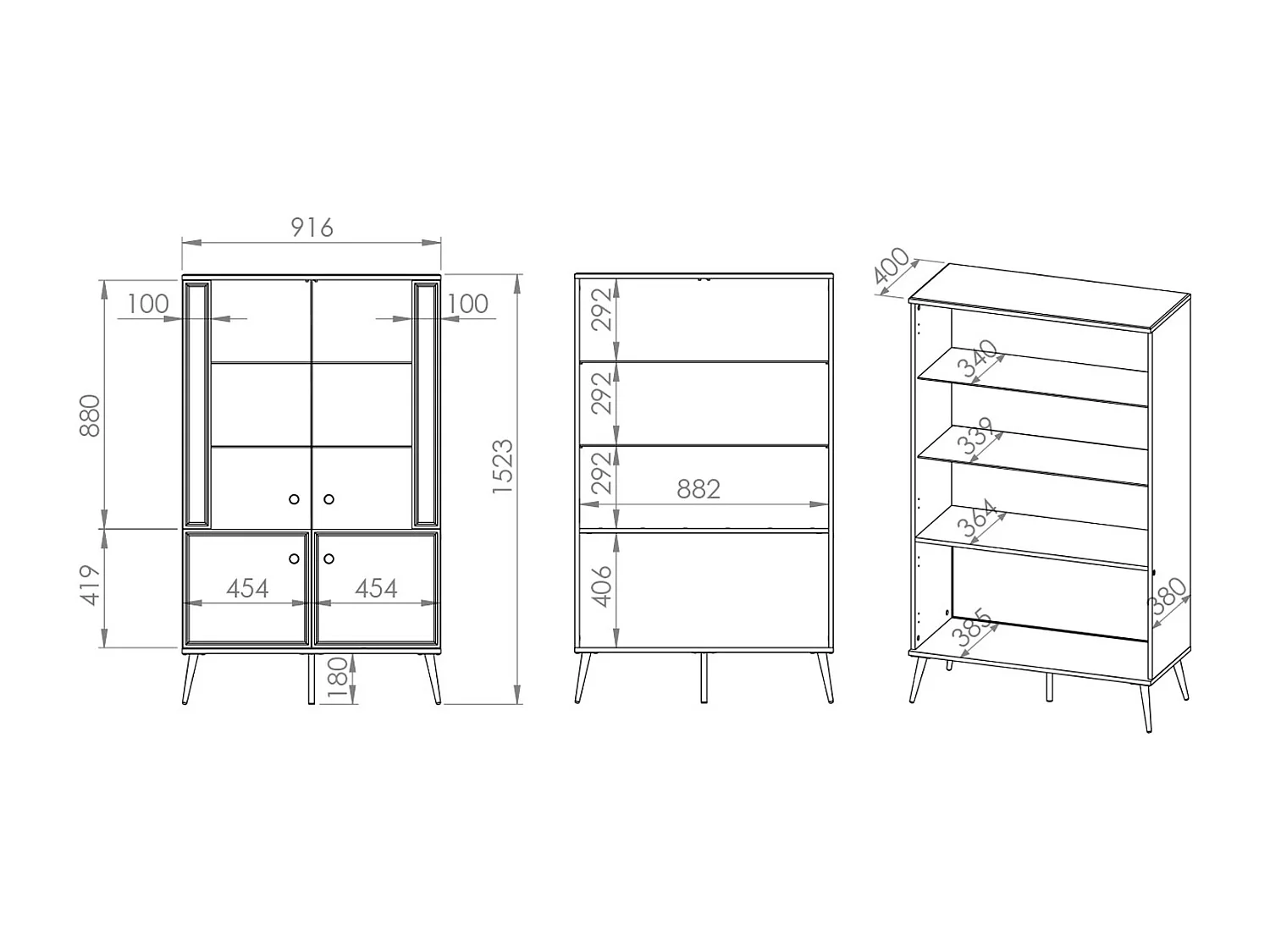 STAURAUMVITRINE Goldin weiß / weiß hochglanz / gold 92 / 40 / 152cm