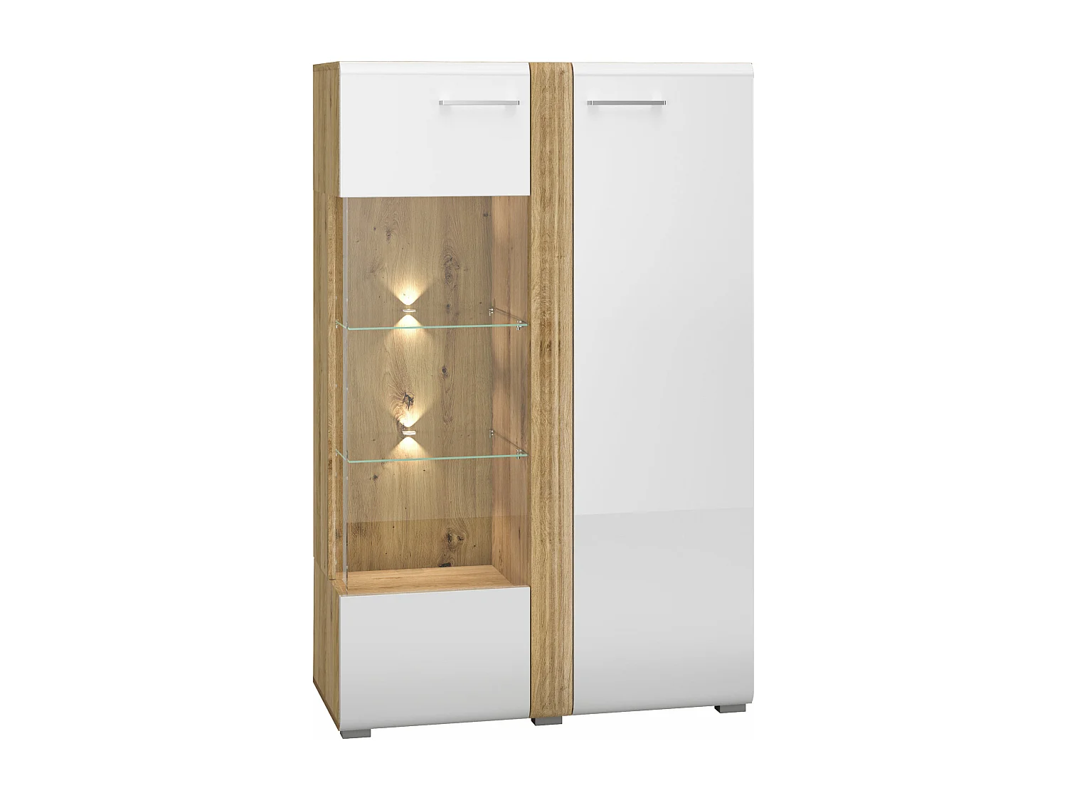 STAURAUMVITRINE Adagio weiß Hochglanz / Eiche castello 65 / 42 / 196cm