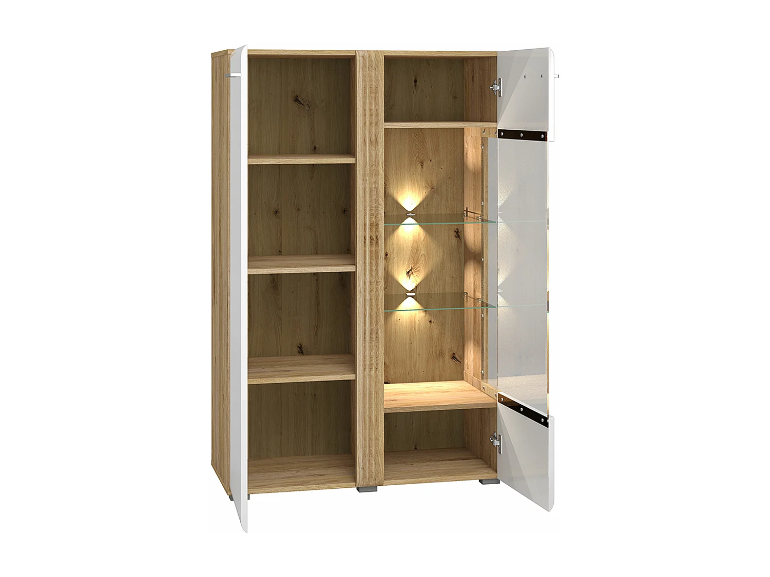 STAURAUMVITRINE Adagio weiß Hochglanz / Eiche castello 65 / 42 / 196cm