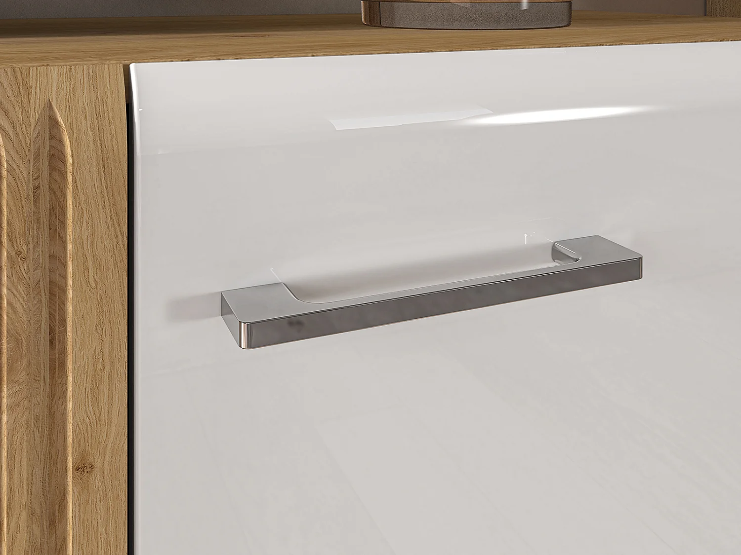 STAURAUMVITRINE Adagio weiß Hochglanz / Eiche castello 65 / 42 / 196cm