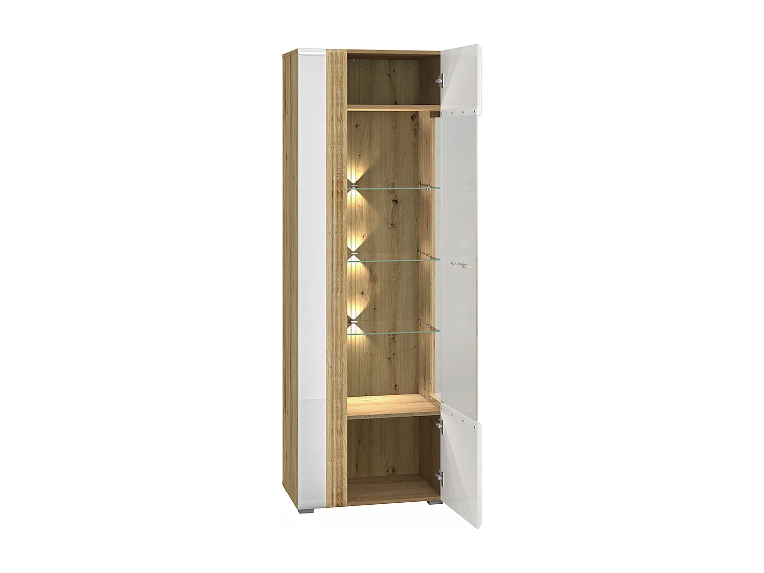 STANDVITRINE Adagio weiß Hochglanz / Eiche castello 65 / 42 / 196cm