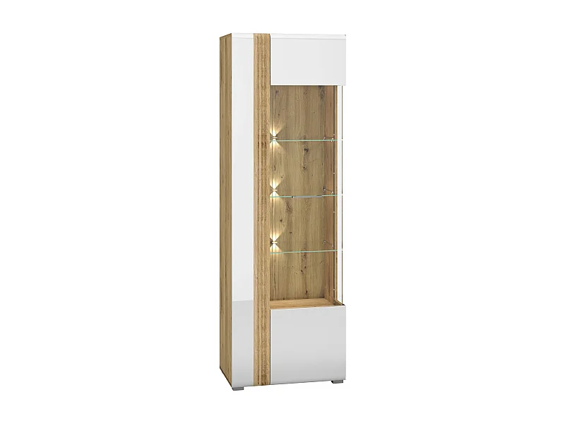 STANDVITRINE Adagio weiß Hochglanz / Eiche castello 65 / 42 / 196cm
