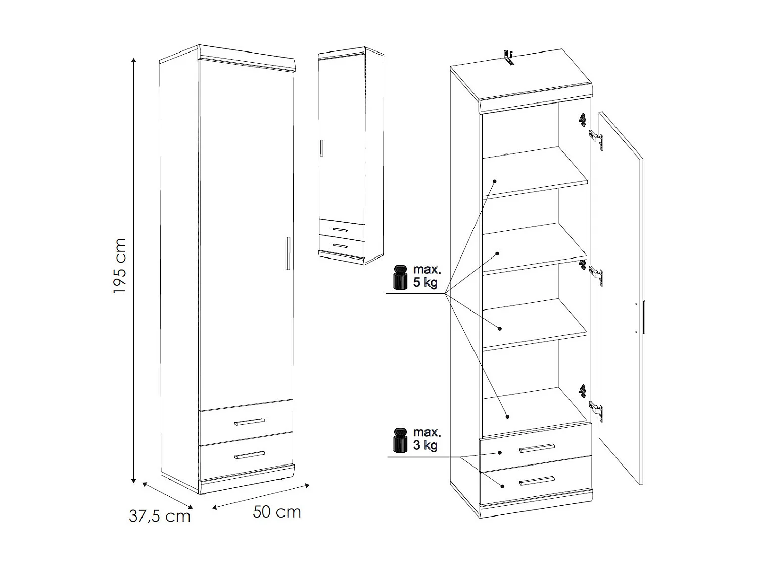 STAURAUMSCHRANK Imperial Nussbaum Imperial 50 / 37,5 / 195 cm