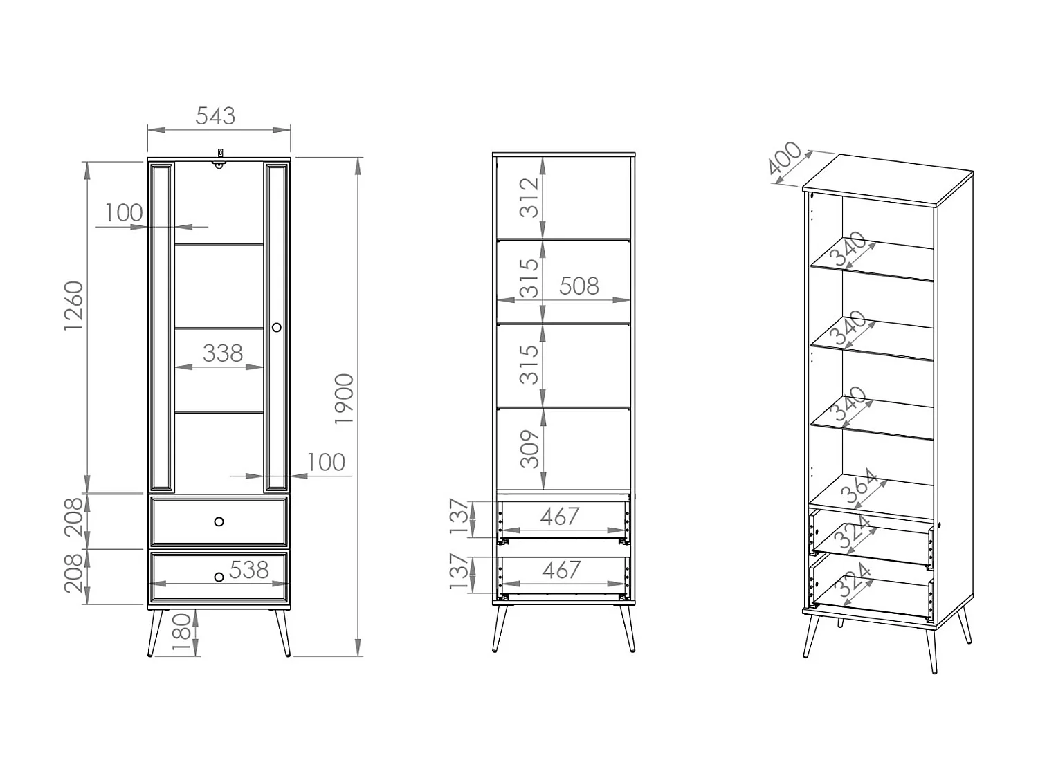STANDVITRINE Goldin weiß / weiß hochglanz / gold 55 / 40 / 190cm