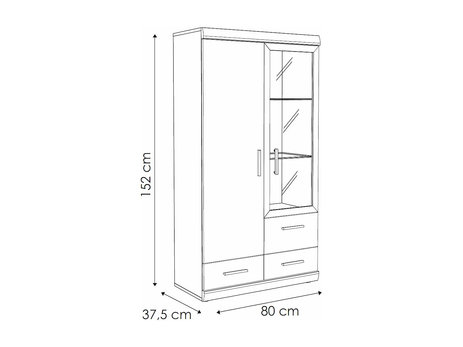 VITRINENSCHRANK Imperial Nussbaum Imperial 80 / 37,5 / 152 cm