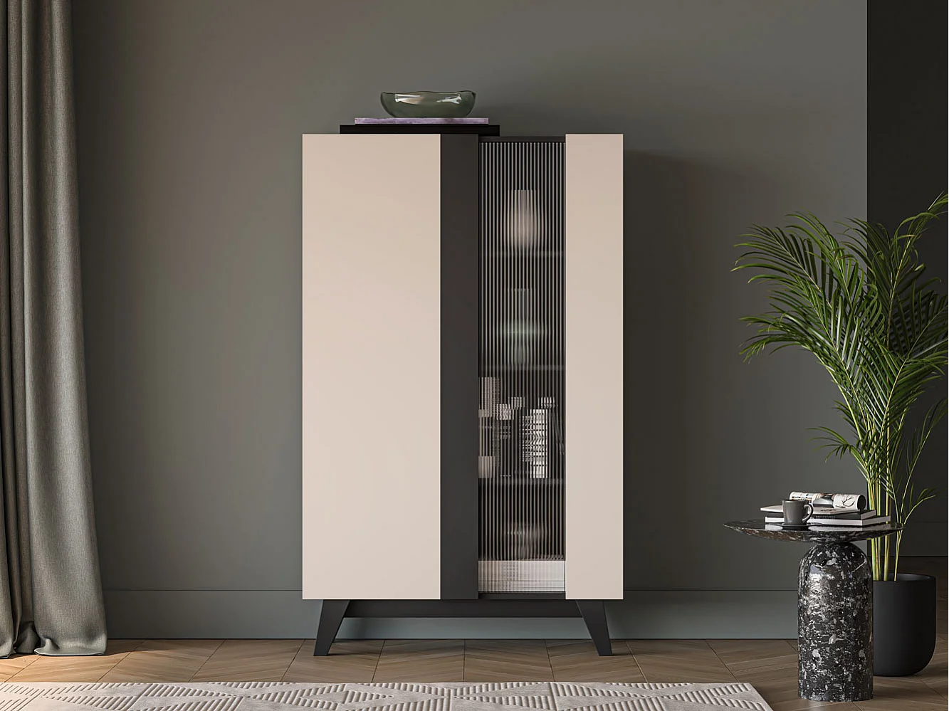 VITRINE Freshion Kaschmir / Schwarz 95 / 40 / 155cm