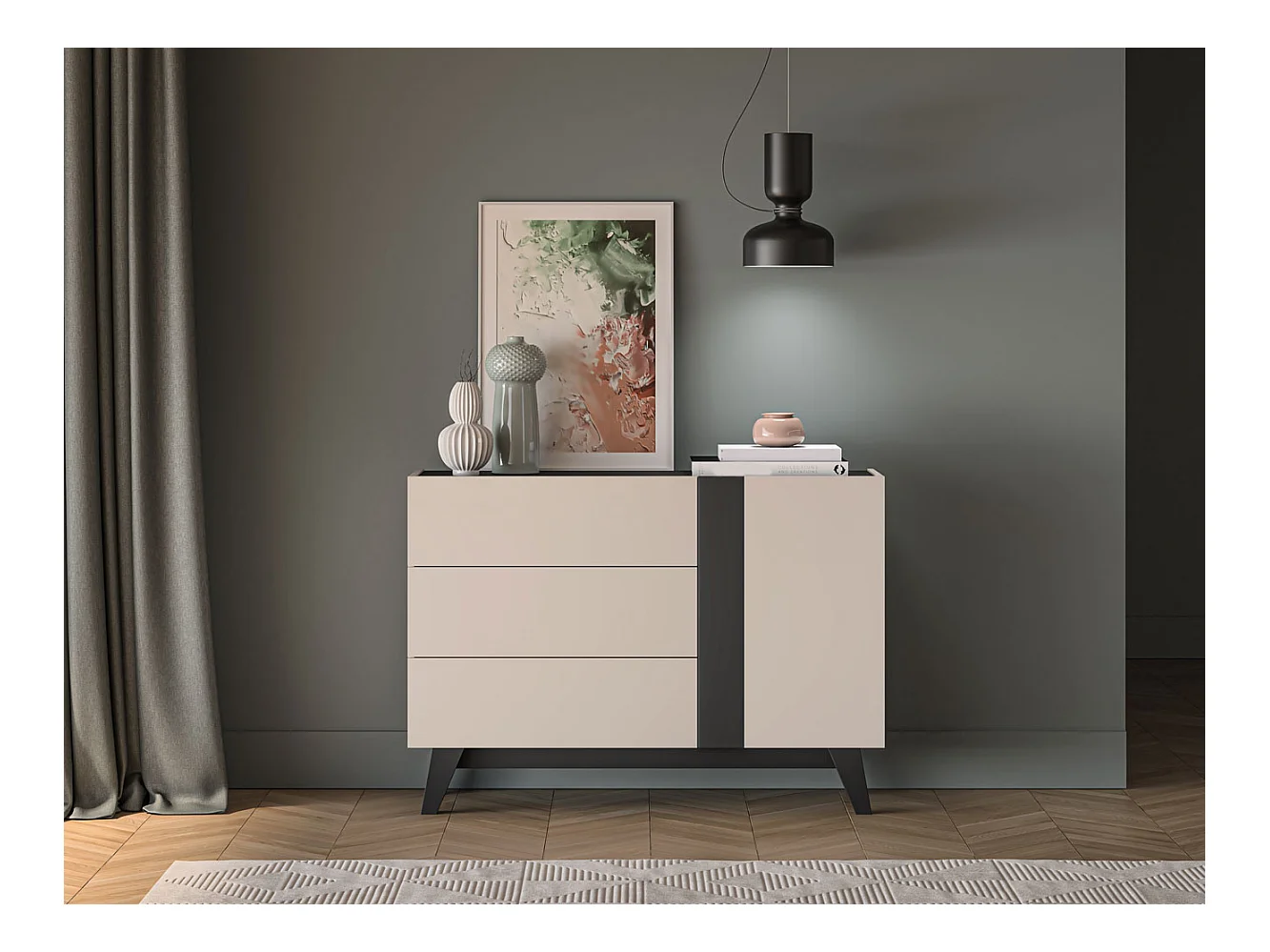 KOMMODE Freshion Kaschmir / Schwarz 120 / 40 / 85cm