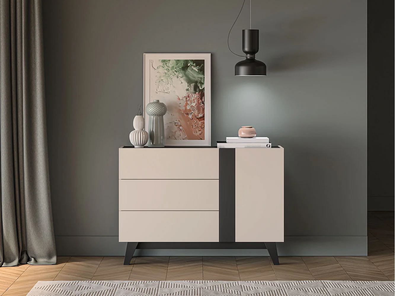 KOMMODE Freshion Kaschmir / Schwarz 120 / 40 / 85cm