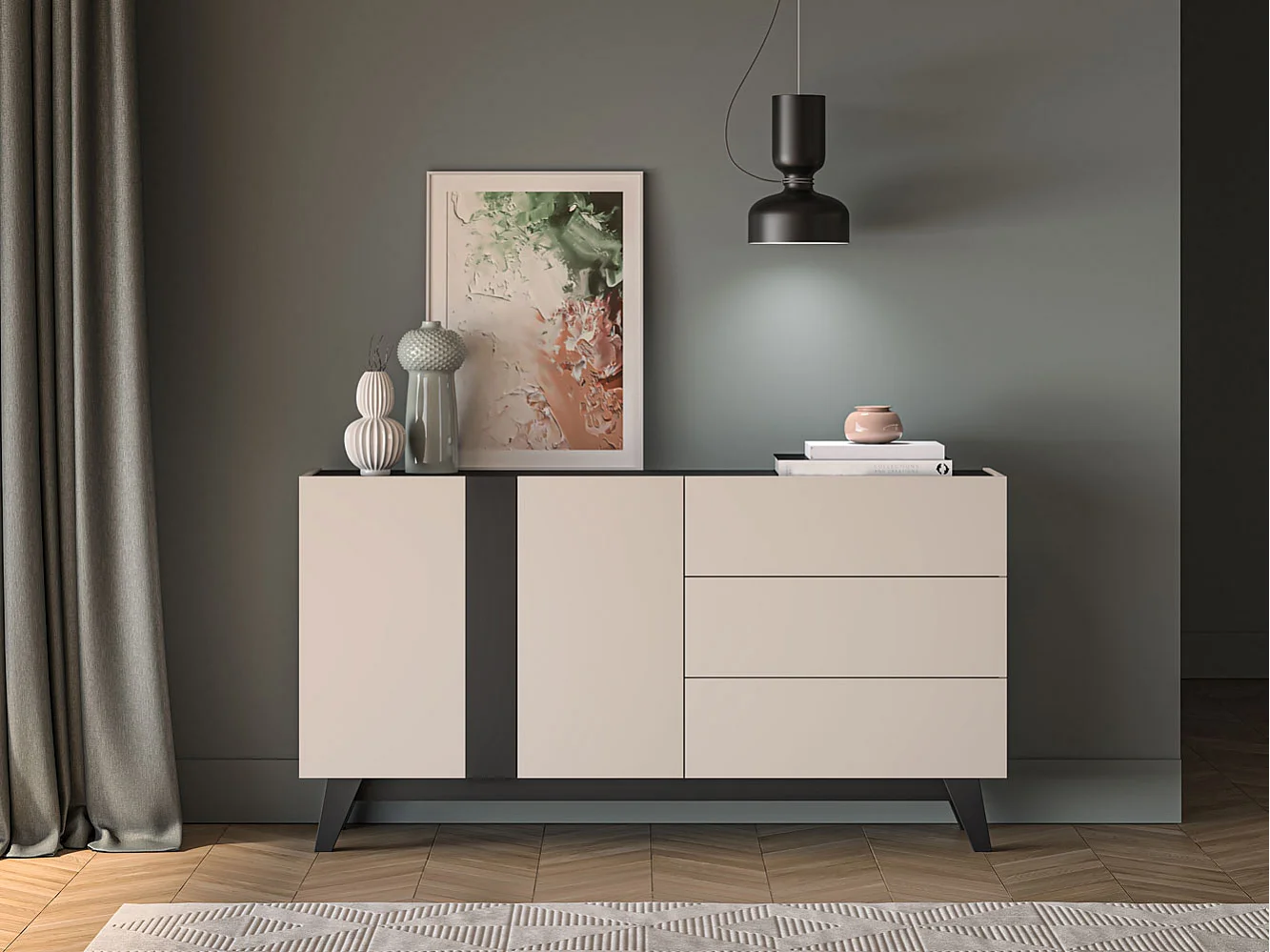 KOMMODE Freshion Kaschmir / Schwarz 160 / 40 / 85cm