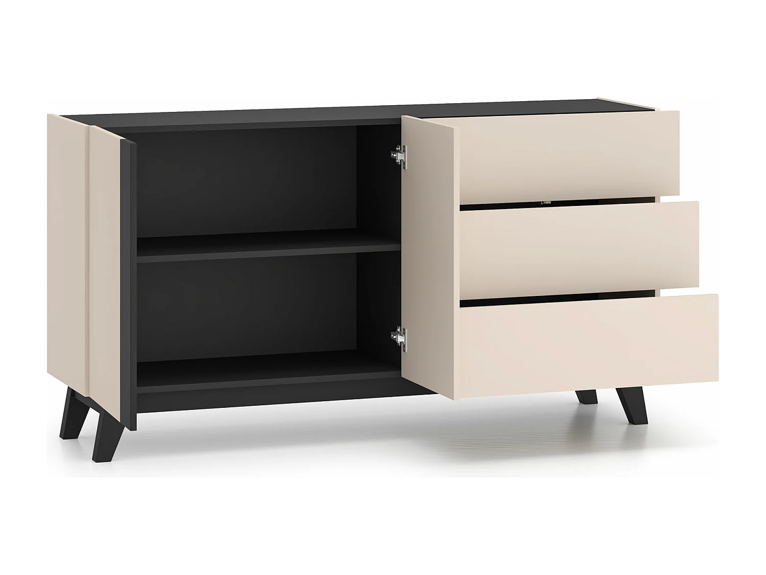 KOMMODE Freshion Kaschmir / Schwarz 160 / 40 / 85cm