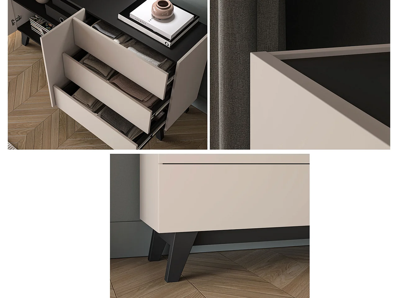 KOMMODE Freshion Kaschmir / Schwarz 160 / 40 / 85cm