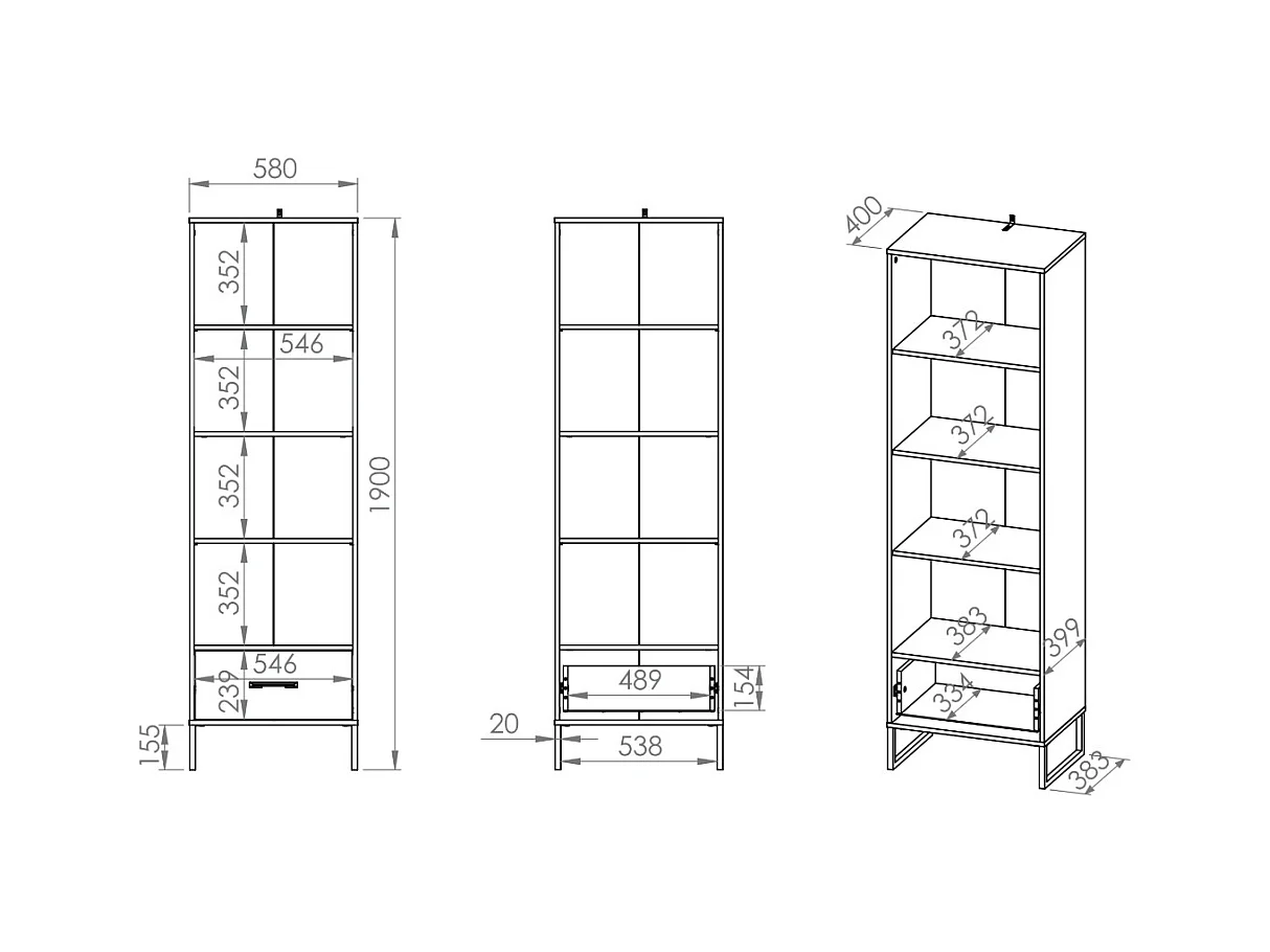 BÜCHERREGAL Colt schwarz / Craft Gold Eiche / Premium Steel 58 / 40 / 190cm
