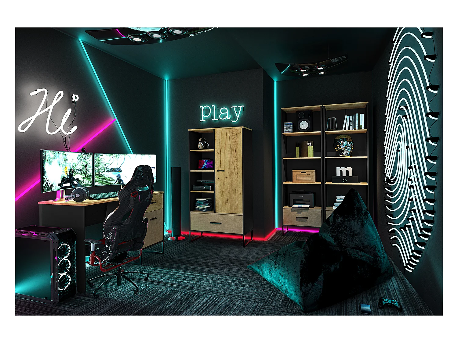 BÜCHERREGAL Colt schwarz / Craft Gold Eiche / Premium Steel 58 / 40 / 190cm