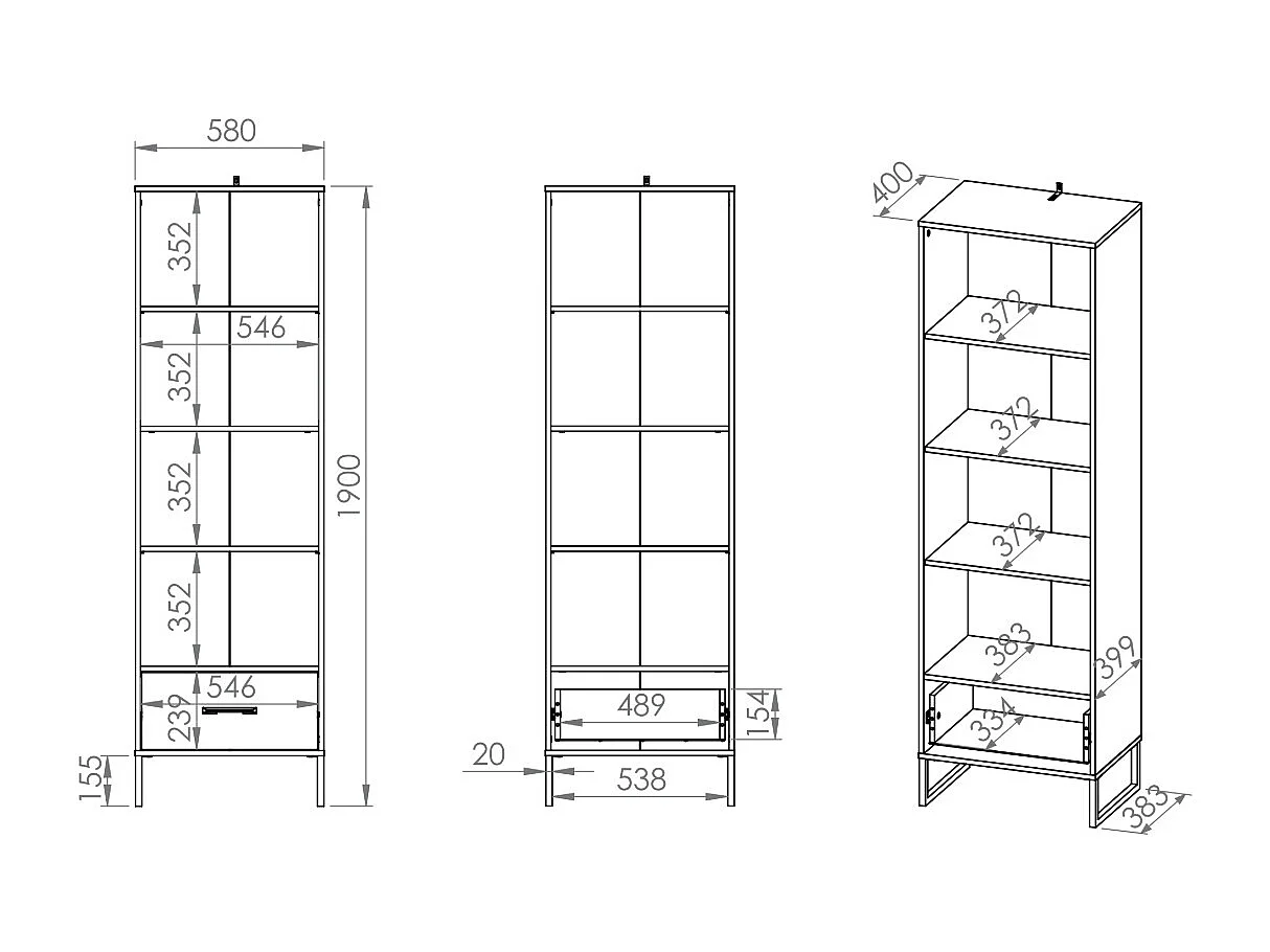 BÜCHERREGAL Colt schwarz / Craft Gold Eiche / Premium Steel 58 / 40 / 190cm