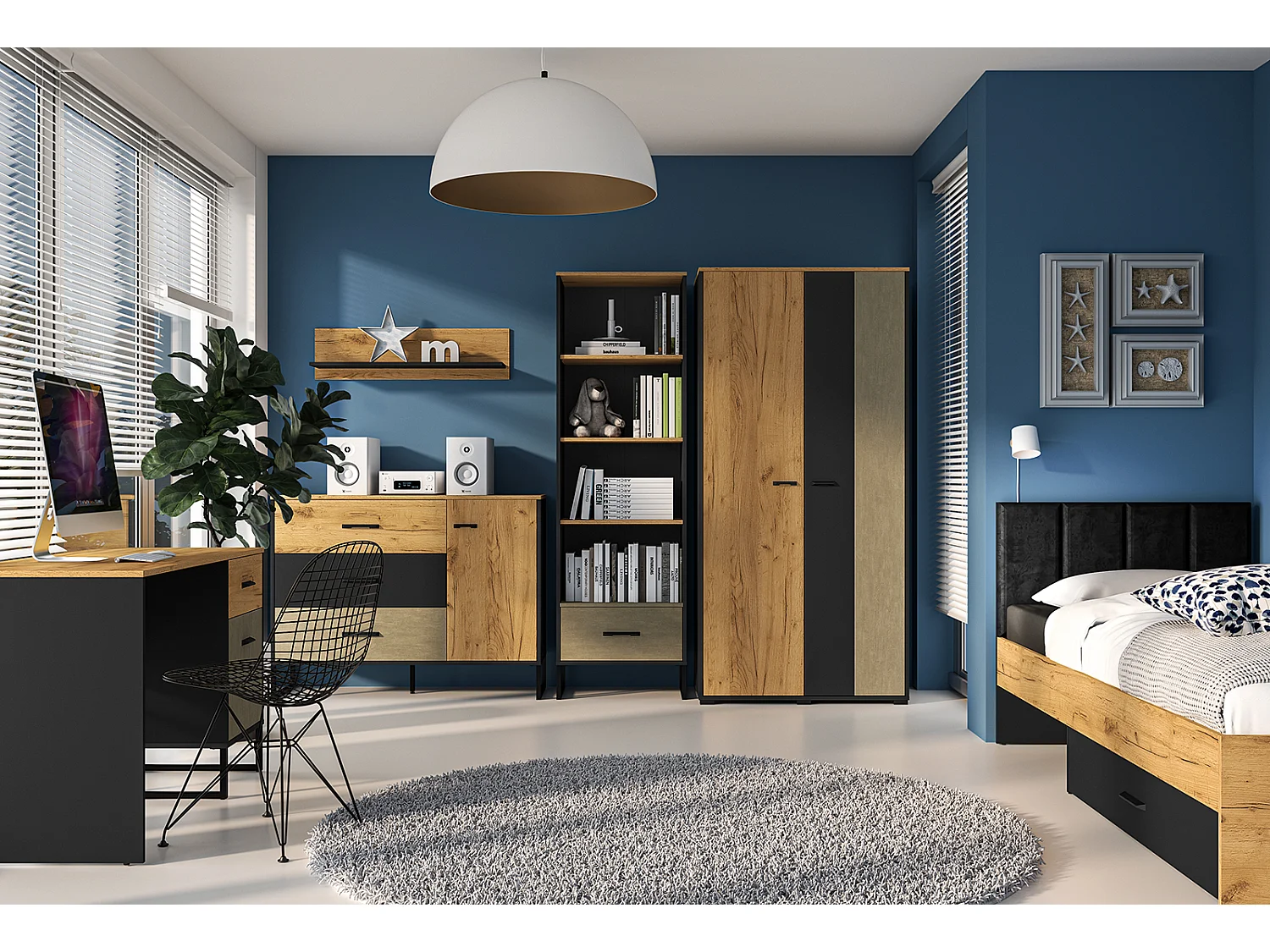 BÜCHERREGAL Colt schwarz / Craft Gold Eiche / Premium Steel 58 / 40 / 190cm