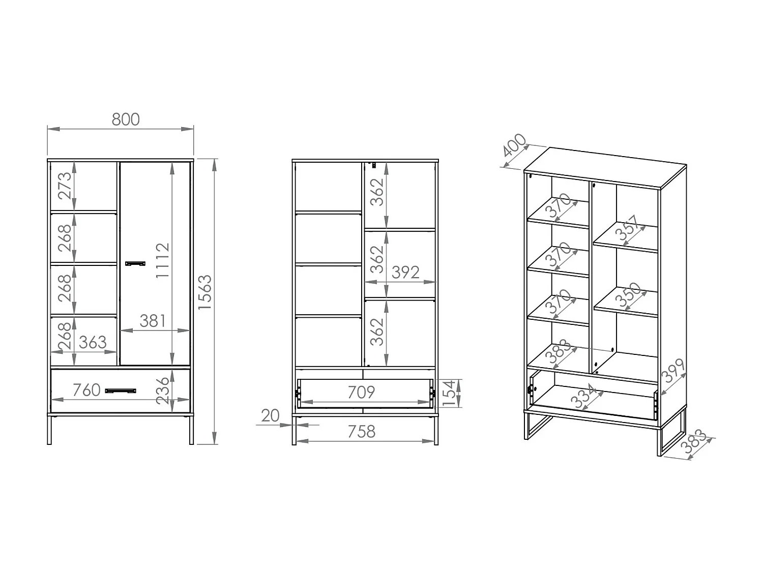 BÜCHERREGAL Colt schwarz / Craft Gold Eiche / Premium Steel 80 / 40 / 156cm