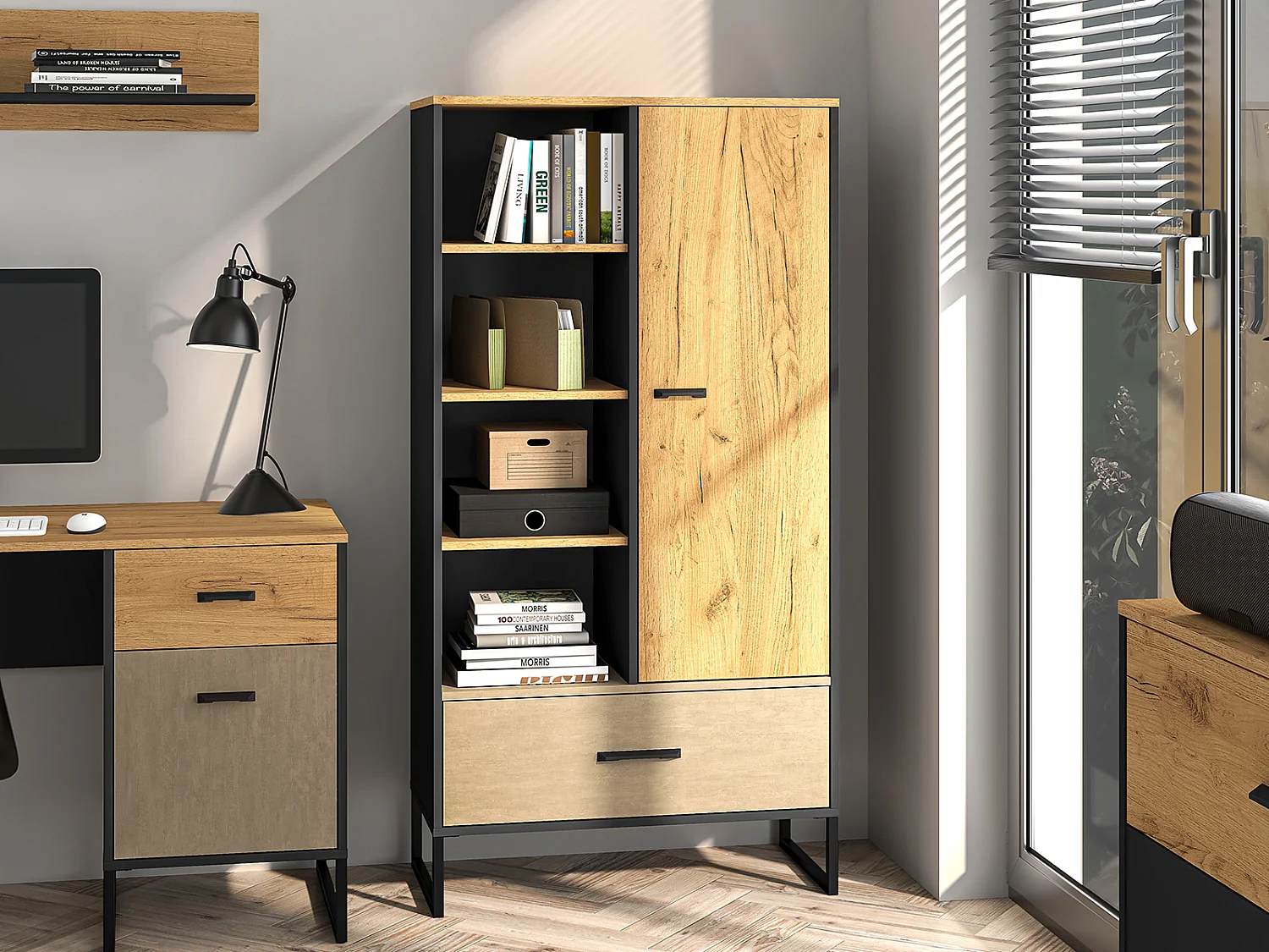 BÜCHERREGAL Colt schwarz / Craft Gold Eiche / Premium Steel 80 / 40 / 156cm