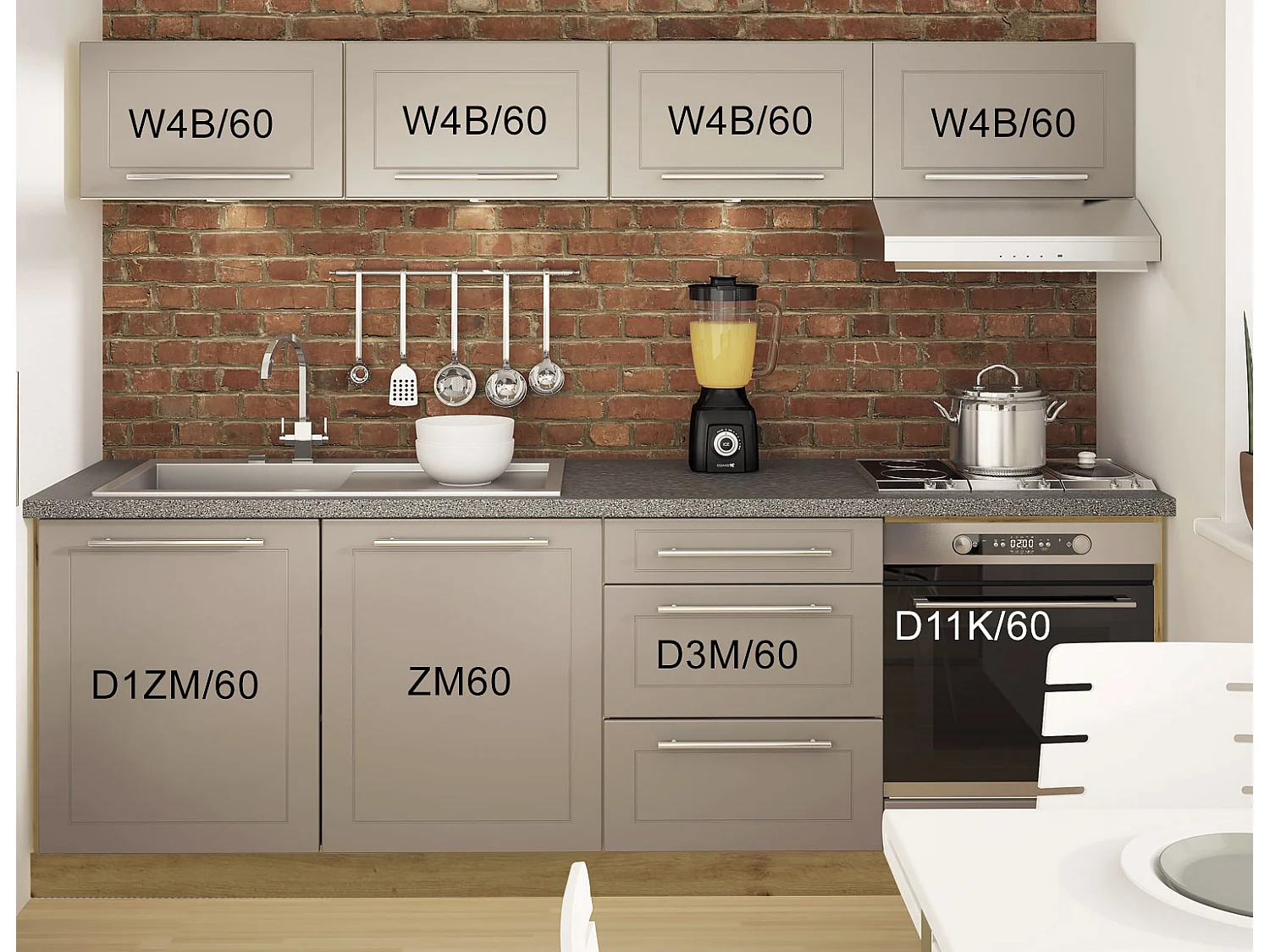 SINGLEKÜCHE Kvantum Weiß Matt / Beige Matt 240 / 50 / 207 cm (8-teilig)