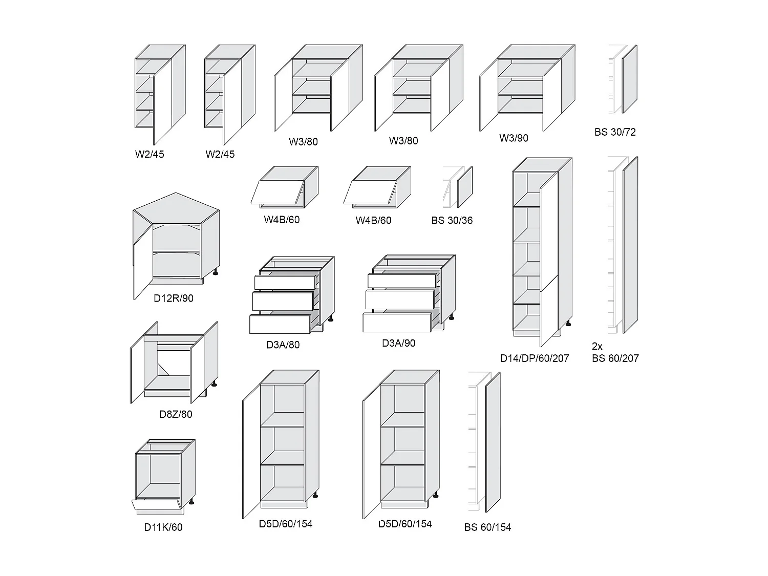 L-FORM KÜCHENZEILE Elbing Grau Matt / Weiß-Light Grey Stone 372 / 304 / 207 cm (15-teilig)