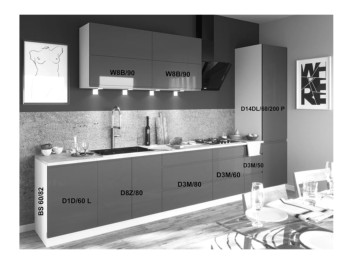 KÜCHENZEILE Florence 8-teilig Perlbeige / Weißgrün 392 / 59 / 207 cm